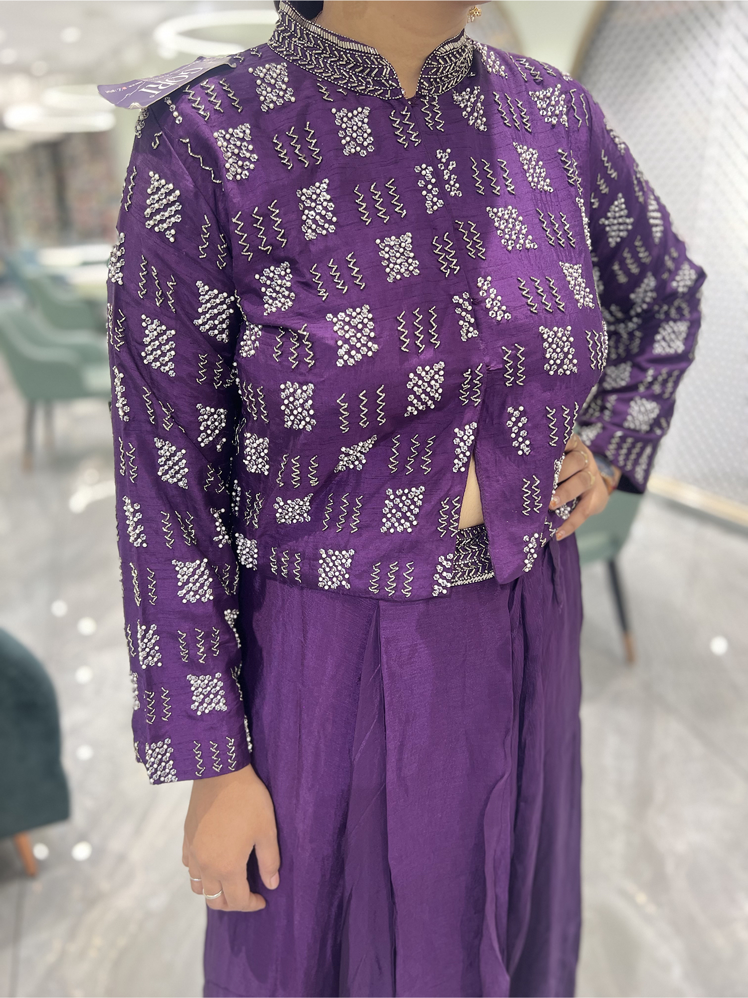 Purple Embroidery Chiffon Indo Western - AESGORI 736 16