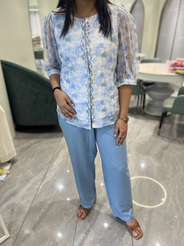 Light Blue And White Beadwork And Pearl Chiffon Cordset - AUGORI 506 4