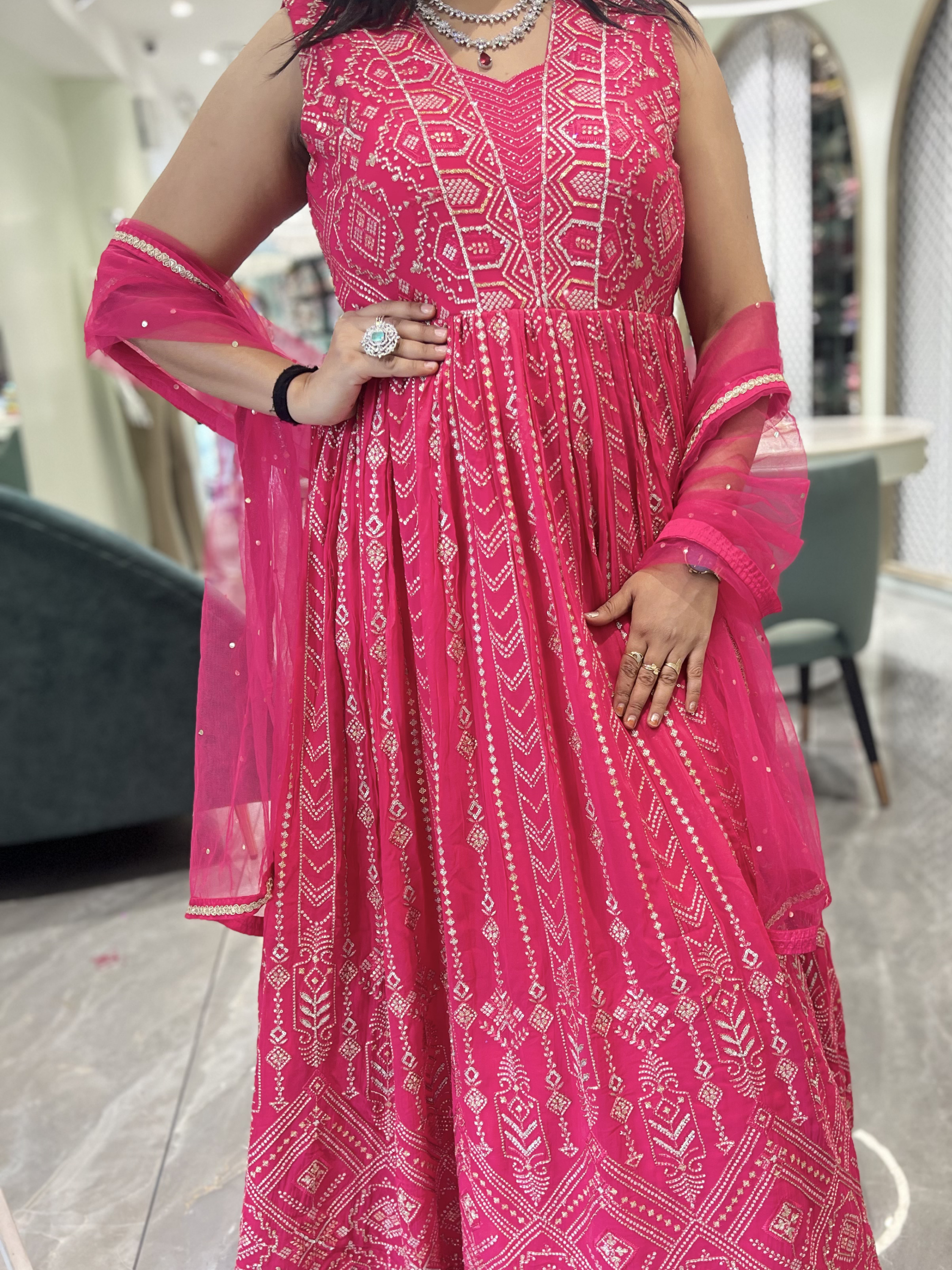 Raani Pink Sequin Chinon Gown - ADGORI 4122 1