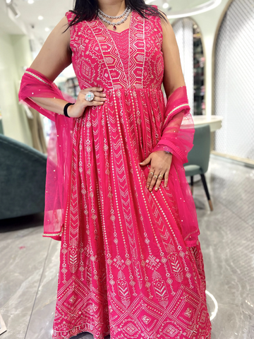 Raani Pink Sequin Chinon Gown - ADGORI 4122 1