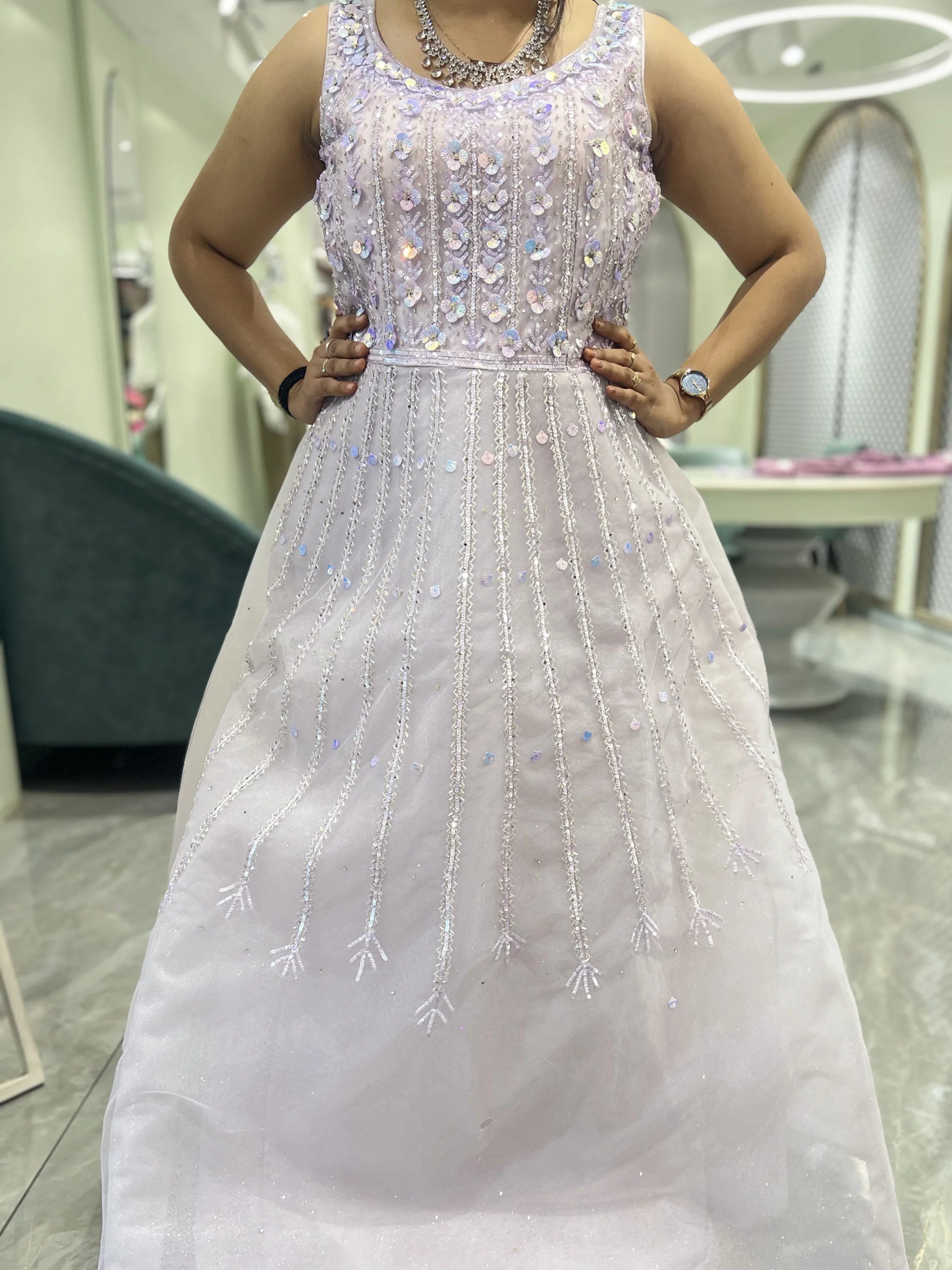 Lavender Hand Work Net Gown - AGORIC 459 1