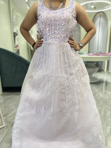 Lavender Hand Work Net Gown - AGORIC 459 1