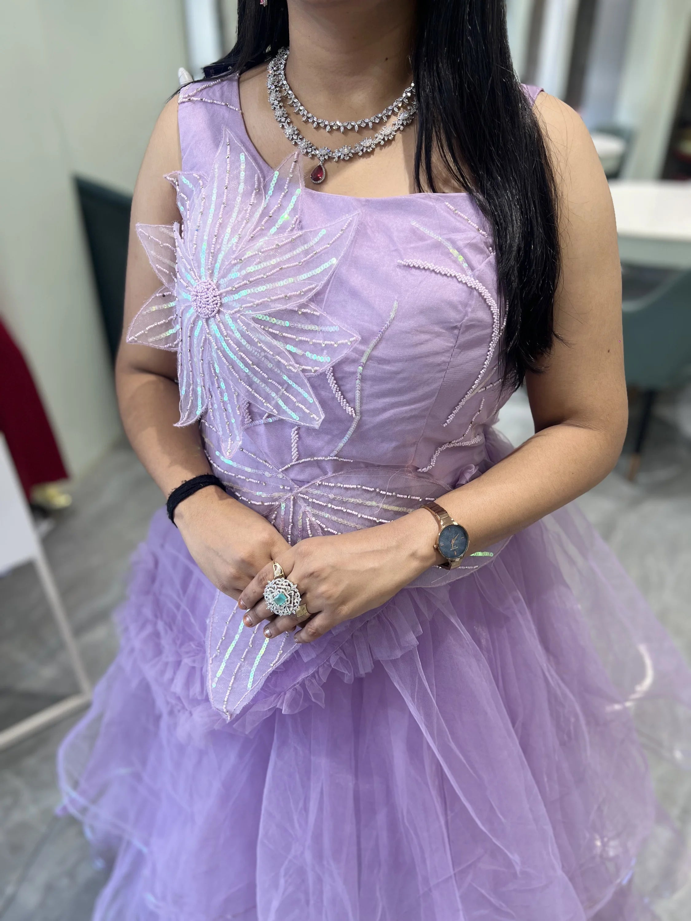 Lavender Sequin With Moti Net Gown - AGORIC 6924 10