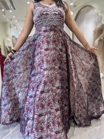 Marron Hand Work Tishu Gown - AGORIC 6924 15