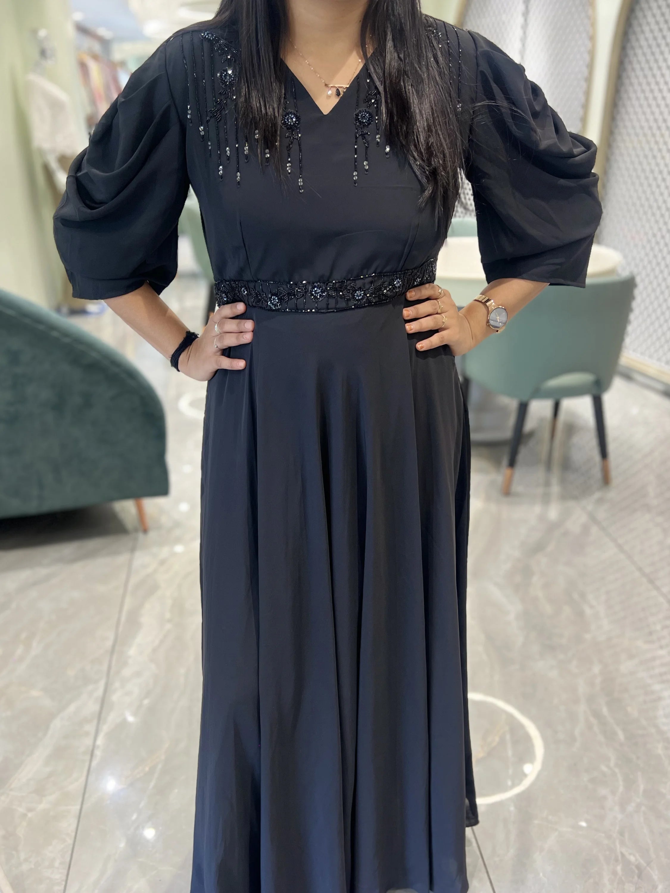 Black Hand Work Georgette Western - AGORII 6259 9