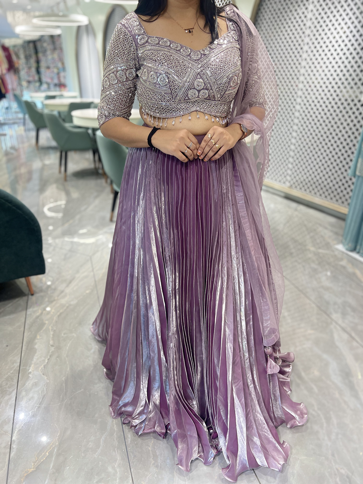 Lavender Hand Work Orgenza Silk Crop Top - CRGORI 1474 6