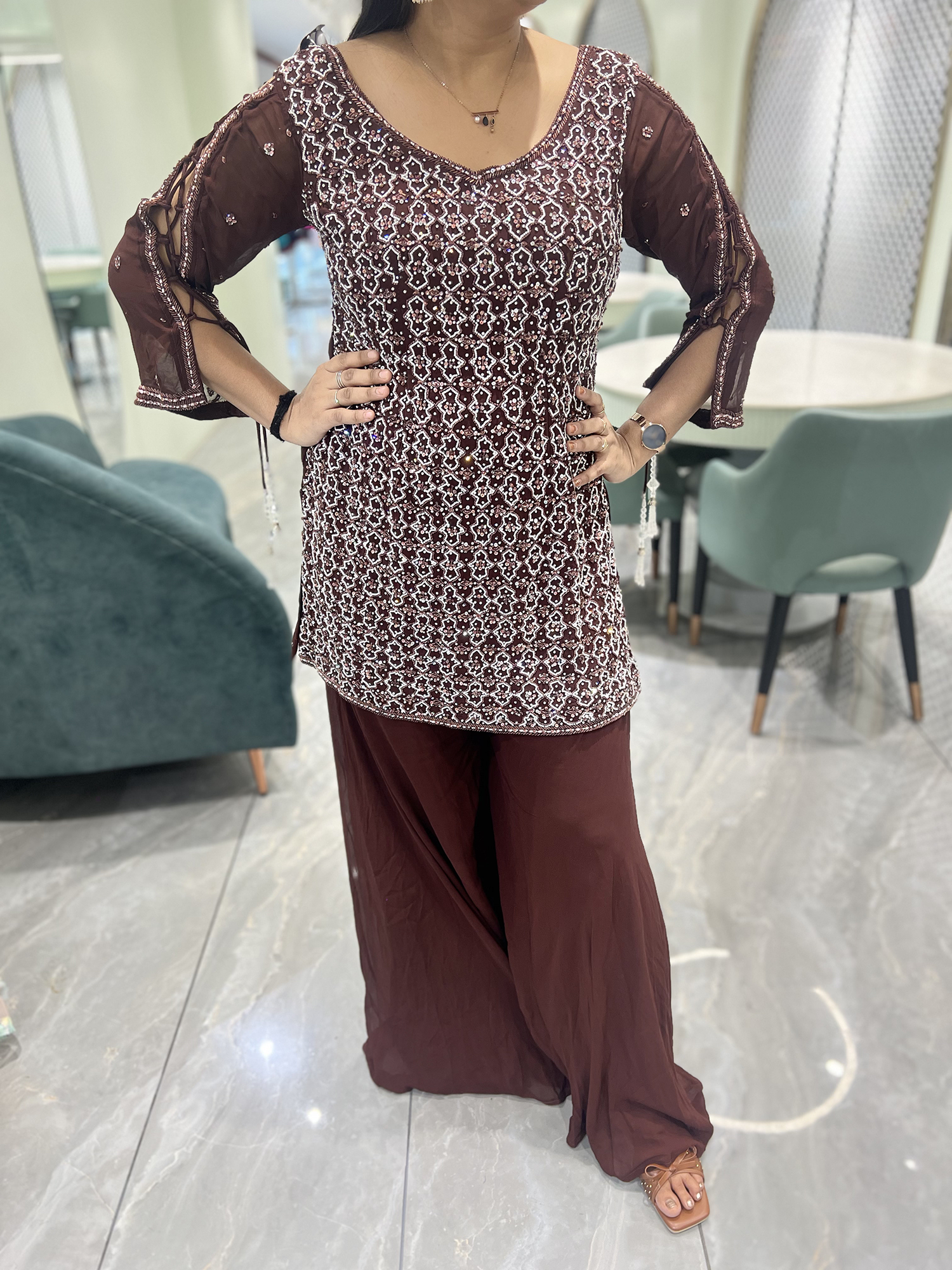 Burgundy Embroidery Georgette Indo Western - DGORIY 26297 15