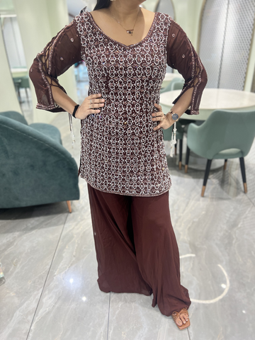 Burgundy Embroidery Georgette Indo Western - DGORIY 26297 15