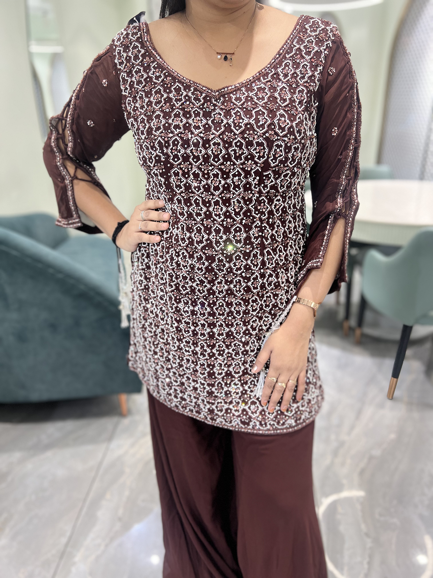 Burgundy Embroidery Georgette Indo Western - DGORIY 26297 15