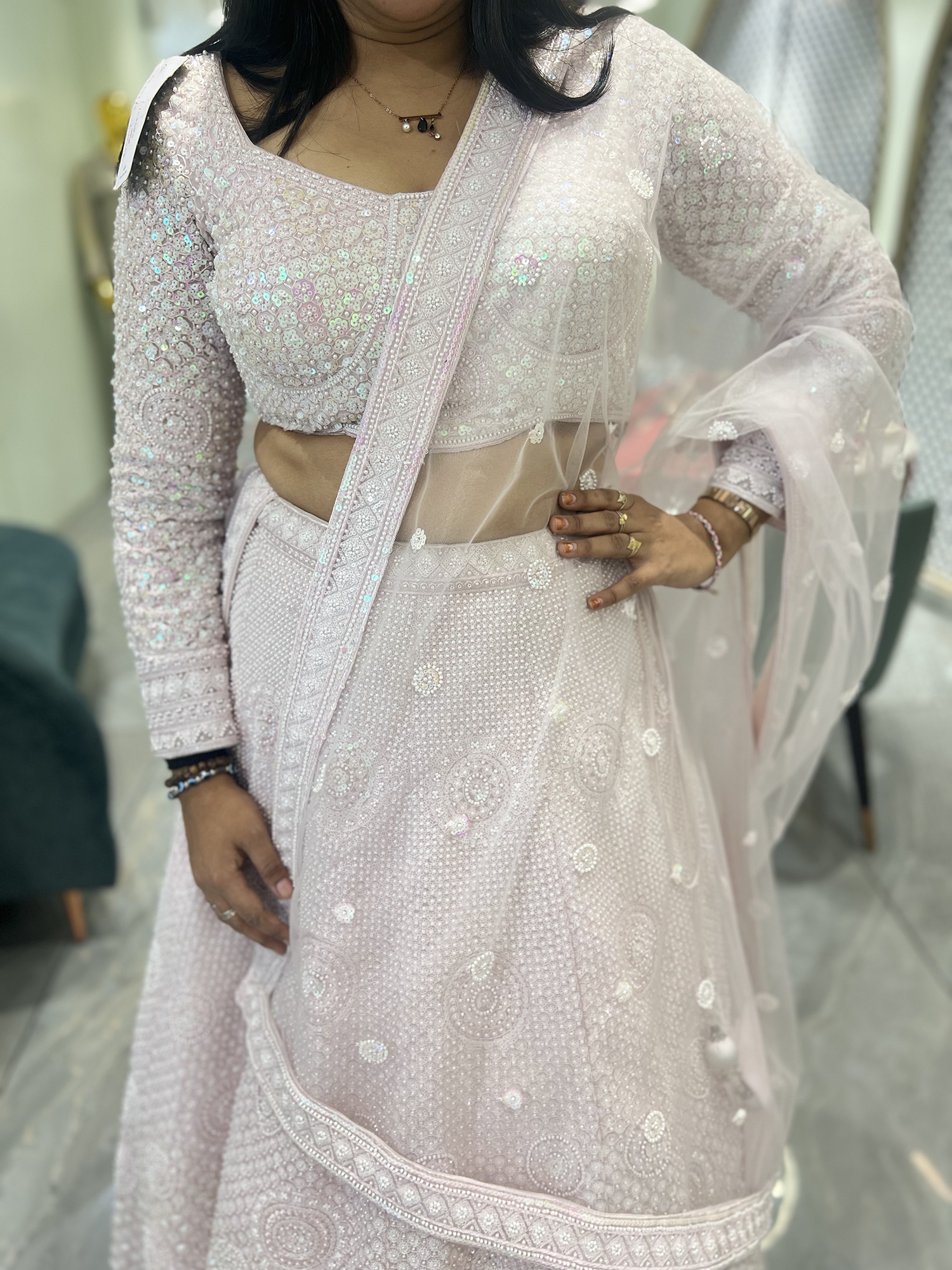 Pink Hand Work Net Crop Top - DGORIY 26297 2