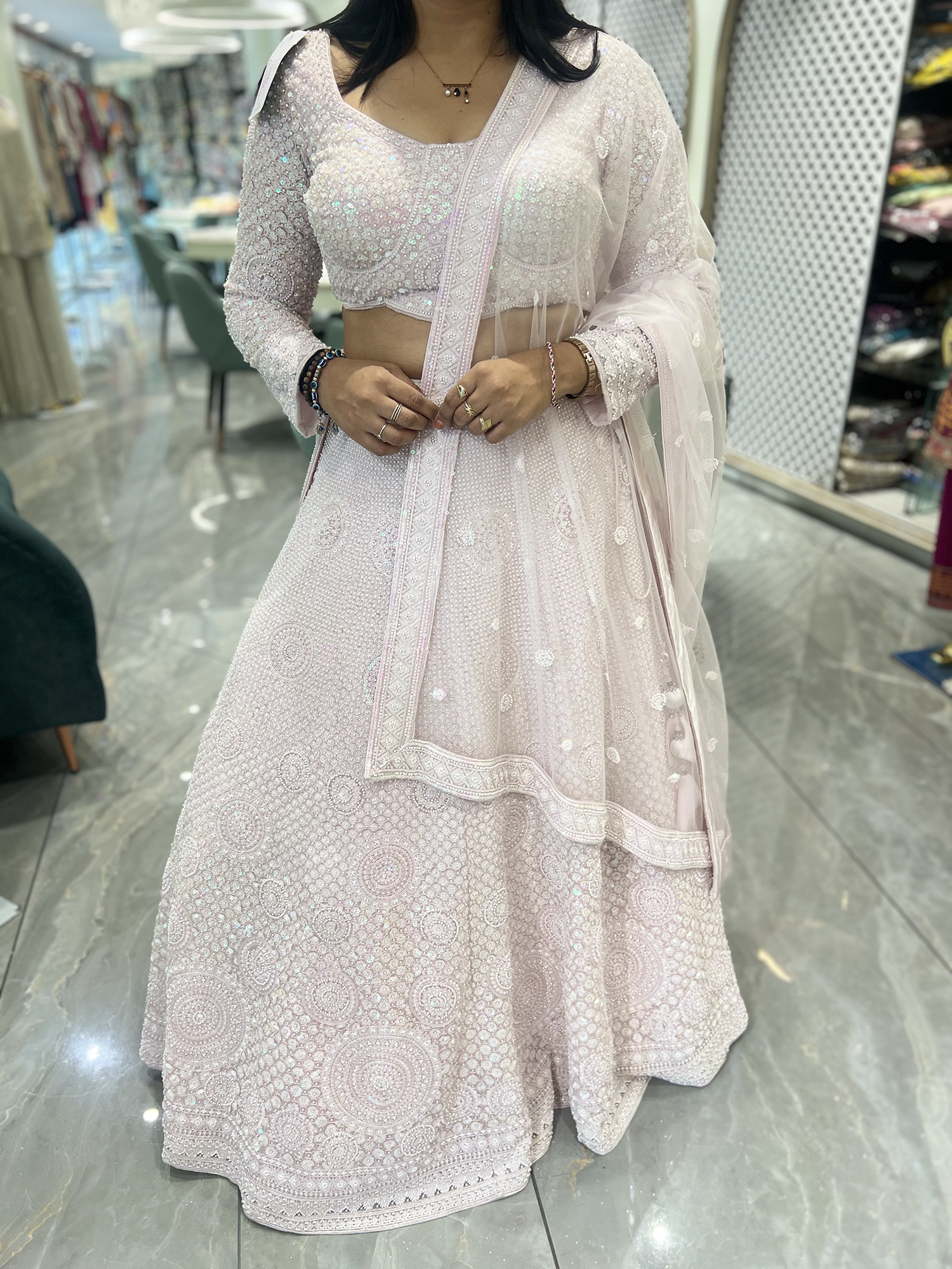 Pink Hand Work Net Crop Top - DGORIY 26297 2