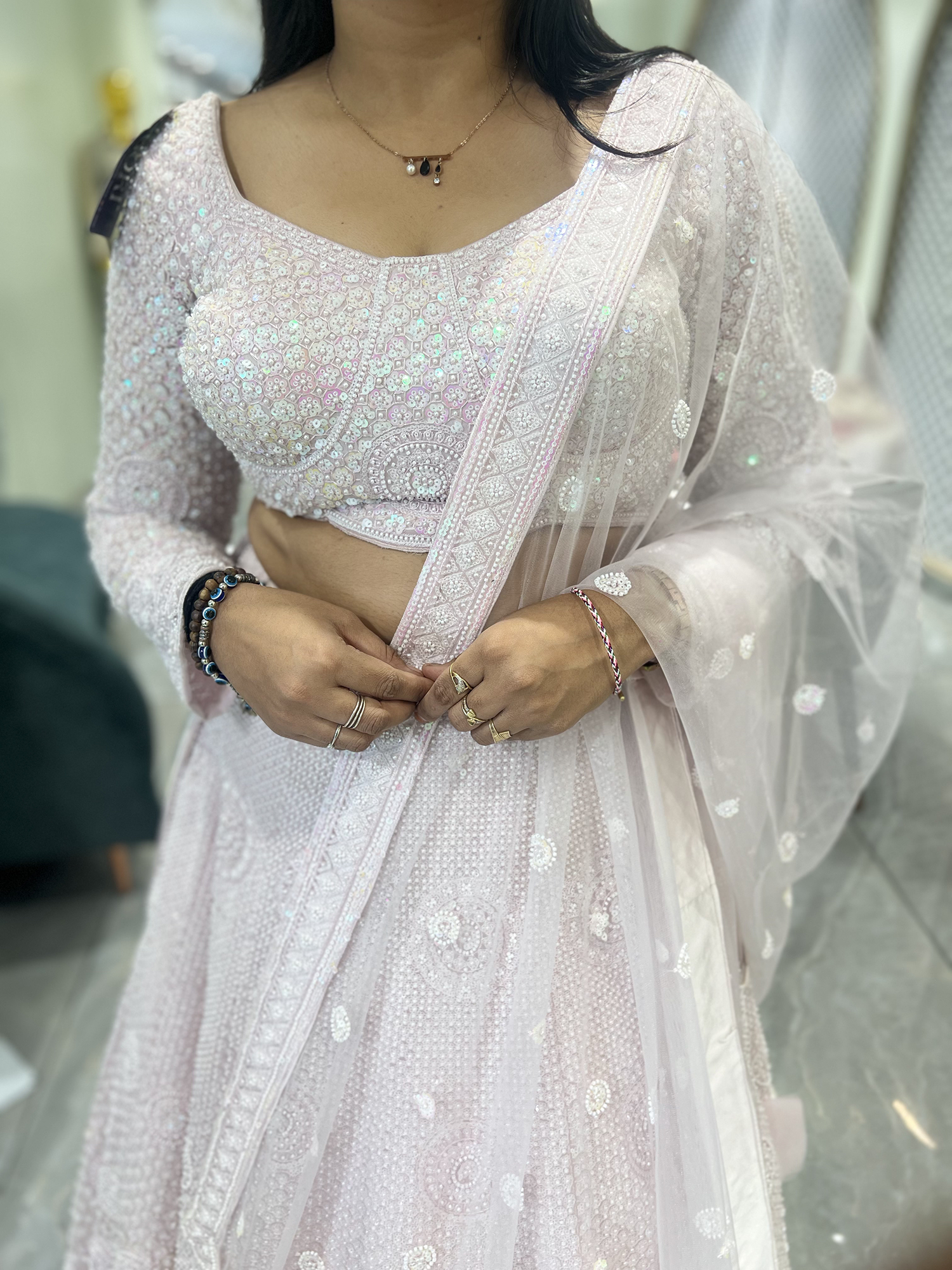 Pink Hand Work Net Crop Top - DGORIY 26297 2
