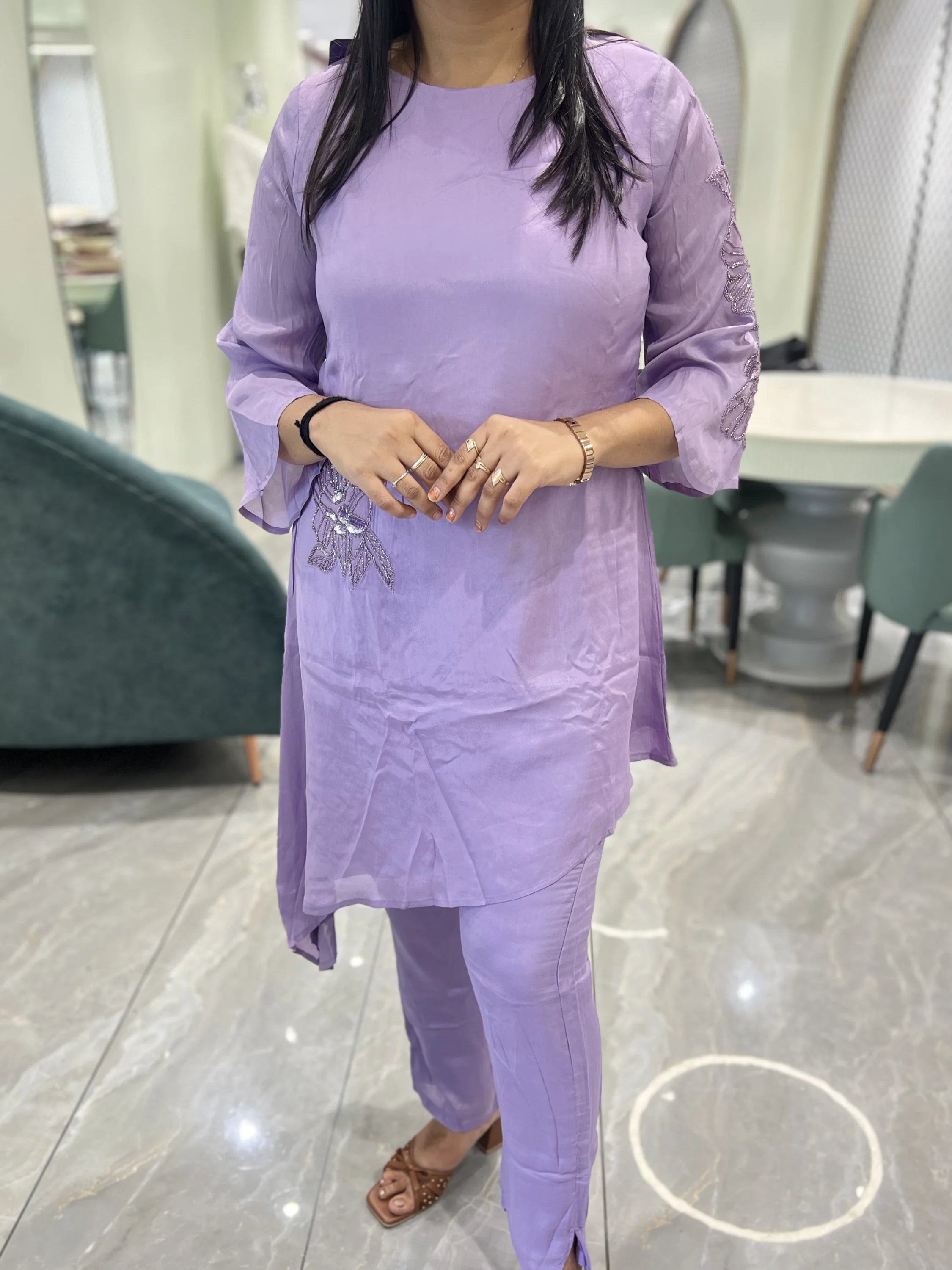 Purple Embroidery Chinon Cordset - DGORID 9110 20