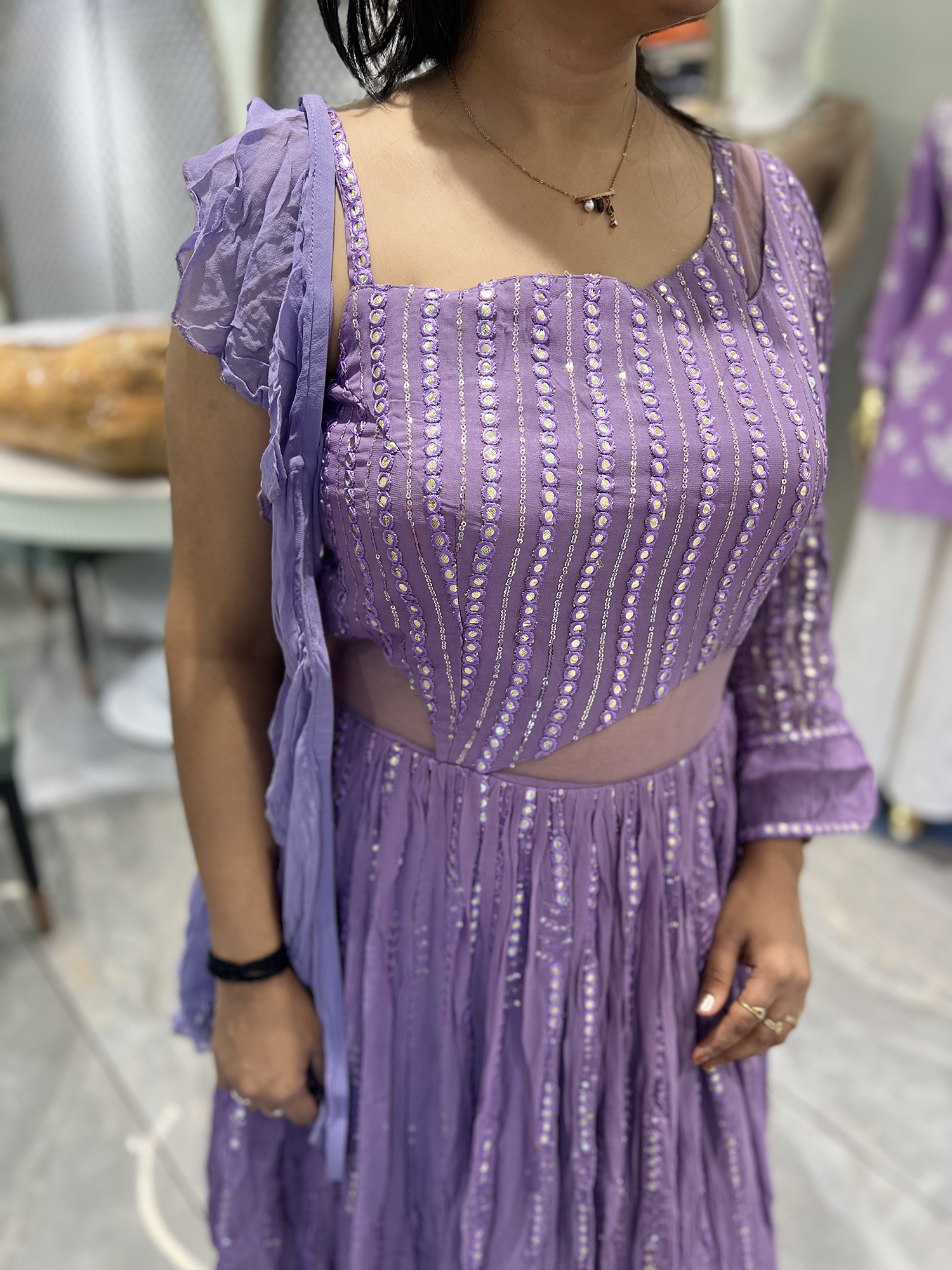 Lavender Mirror Work Georgette Gown - FALAK 251