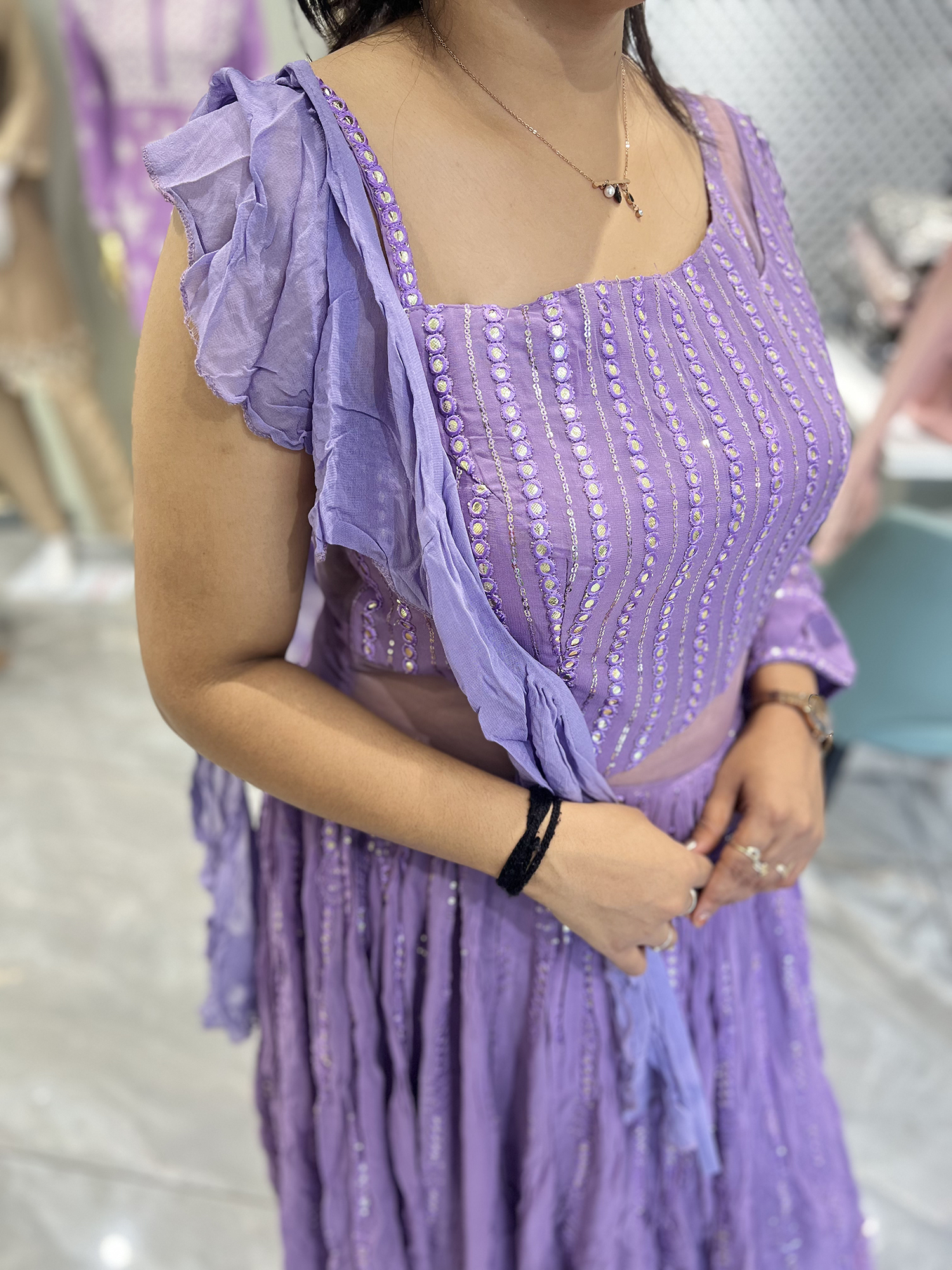 Lavender Mirror Work Georgette Gown - FALAK 251