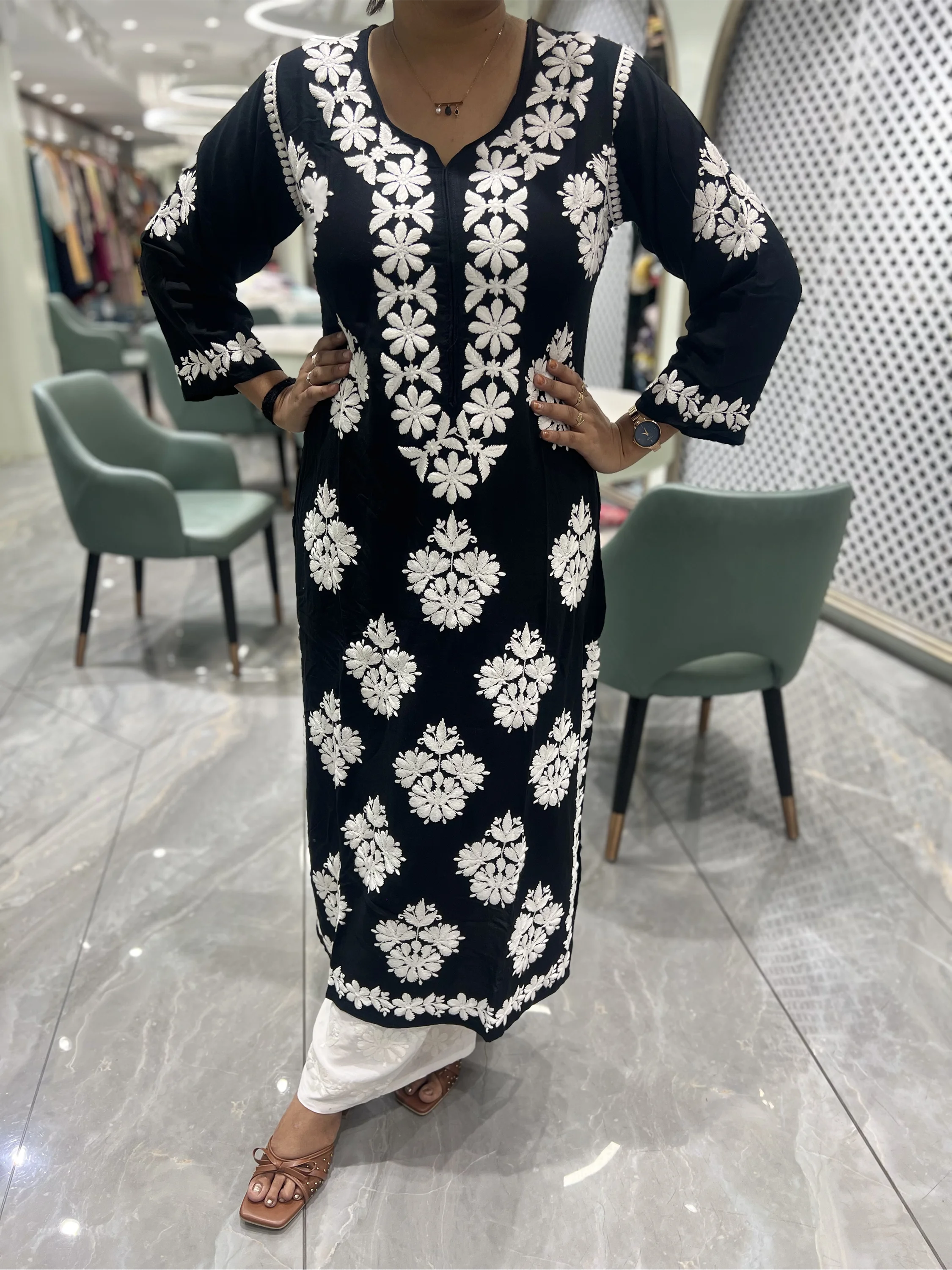 Black Thread Work Reyon Two Piece - FALAK G 39