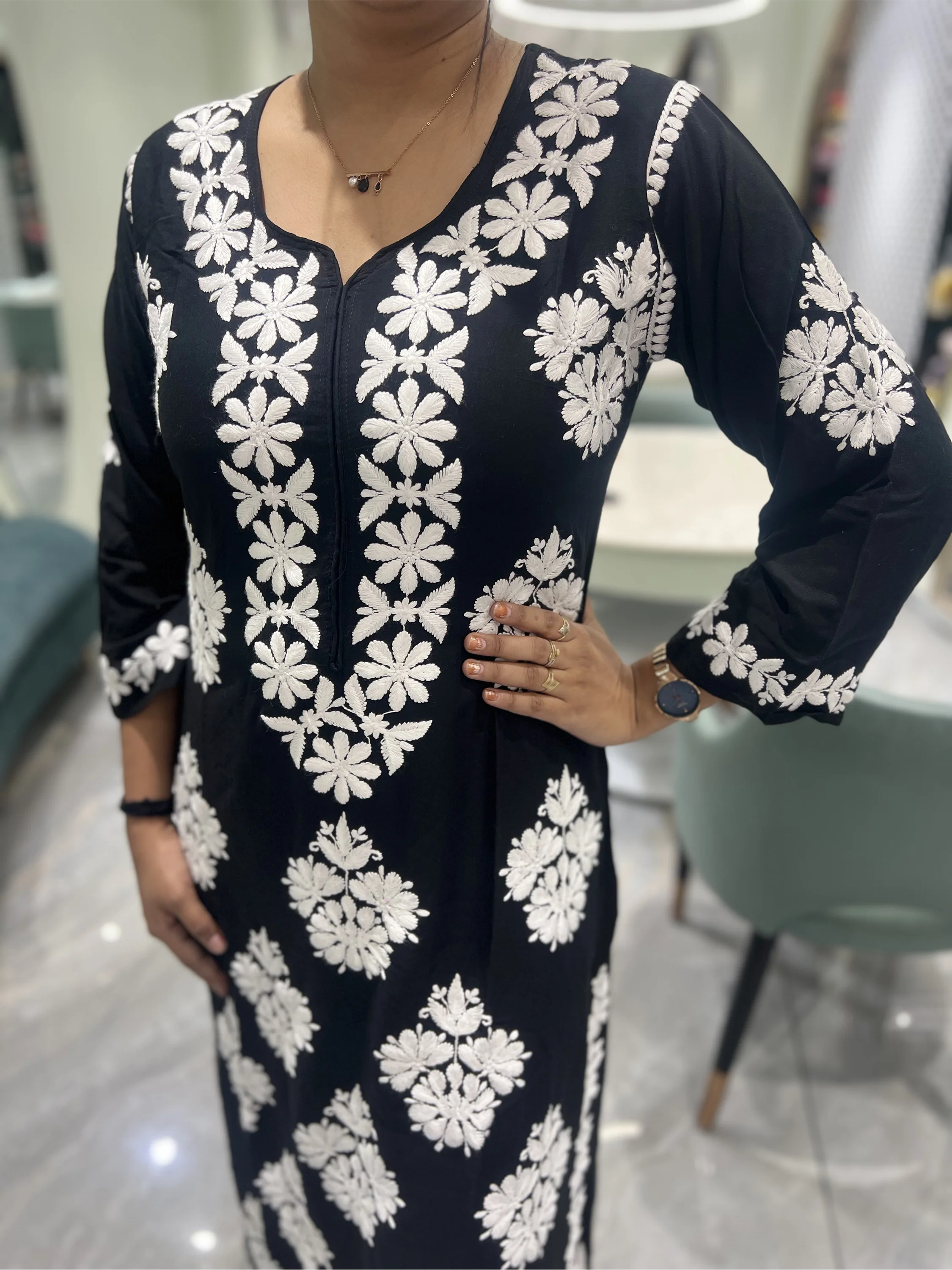 Black Thread Work Reyon Two Piece - FALAK G 39