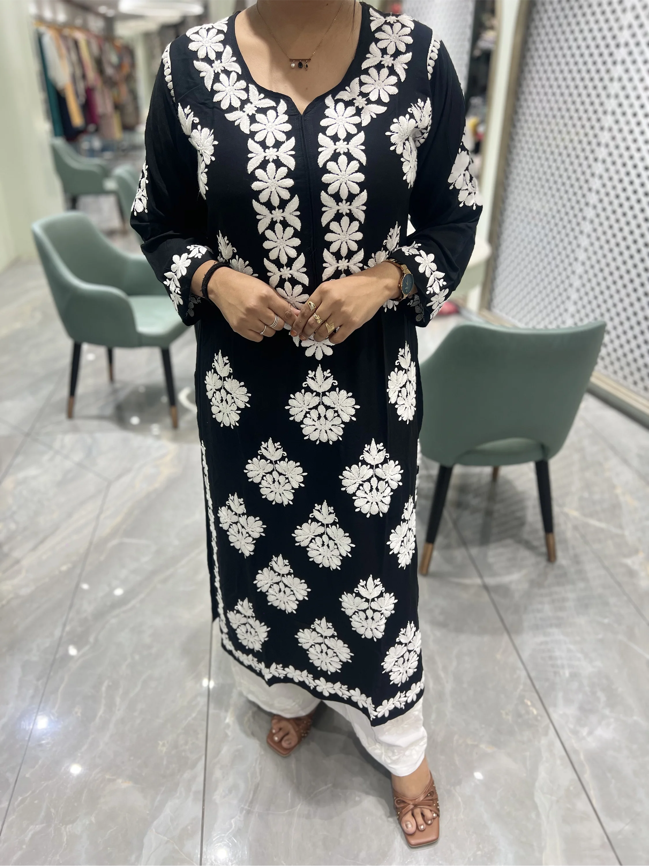 Black Thread Work Reyon Two Piece - FALAK G 39