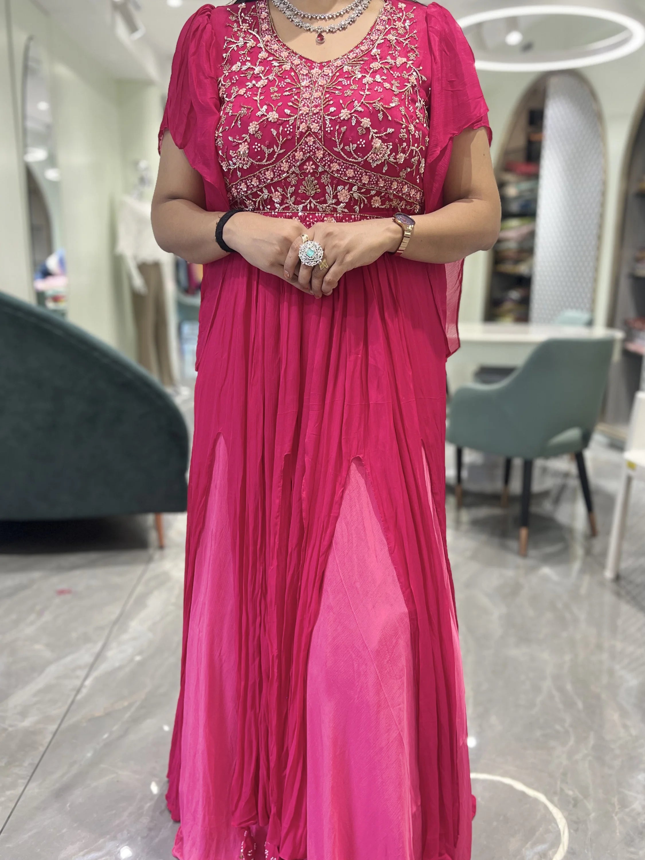 Raani Pink Sequin Cotton Silk Gown - FALAK 363