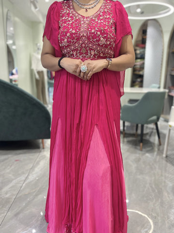 Raani Pink Sequin Cotton Silk Gown - FALAK 363