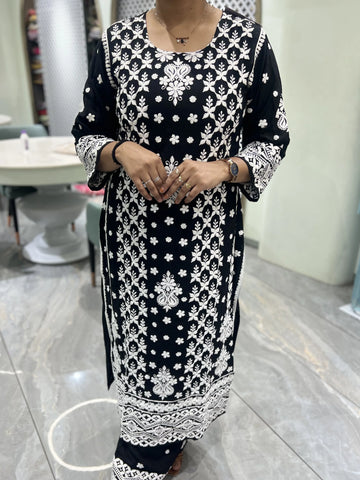 Black Thread Work Reyon Two Piece - FALAK G 37