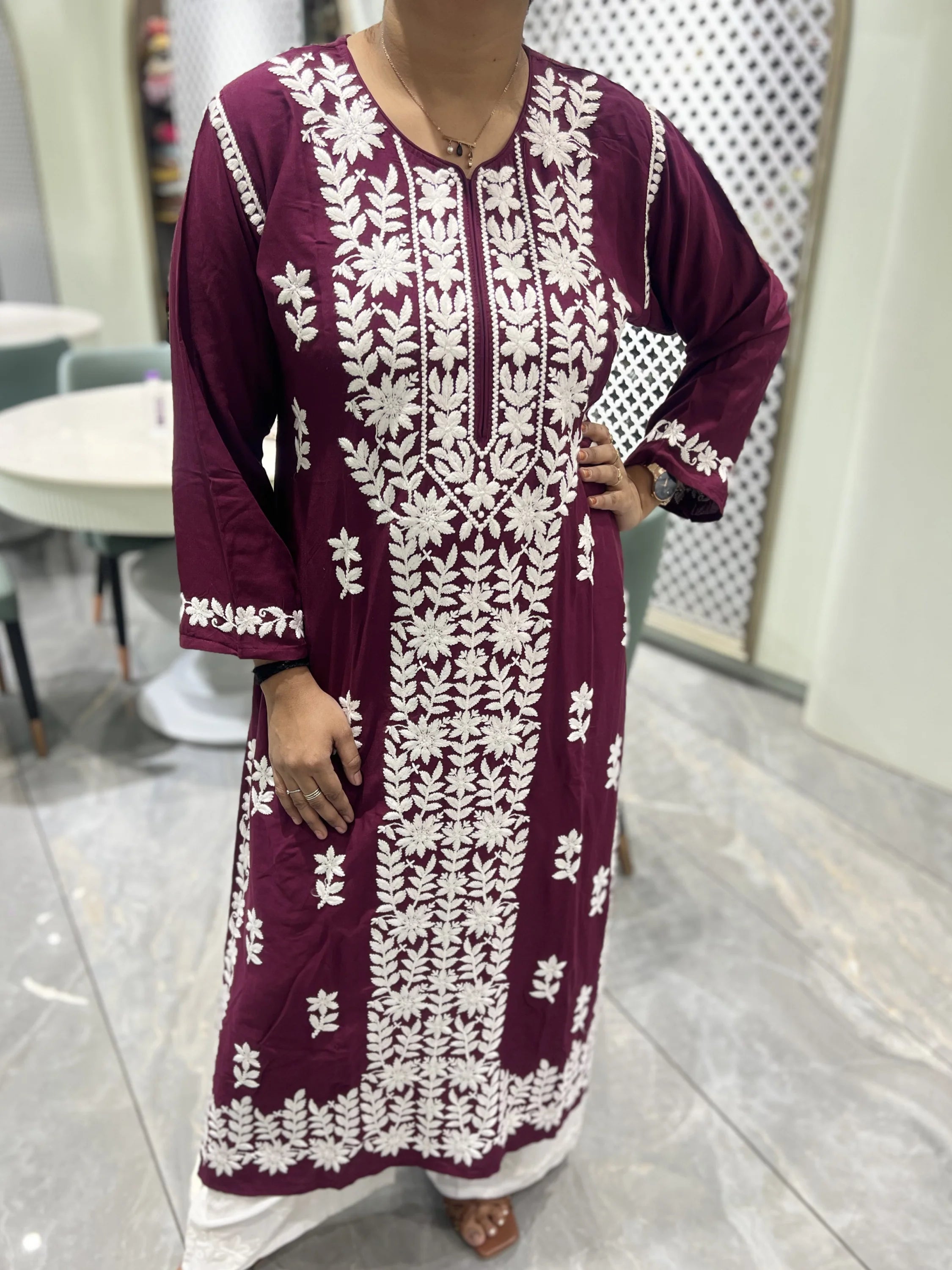 Maroon Thread Work Reyon Two Piece - FALAK G 58