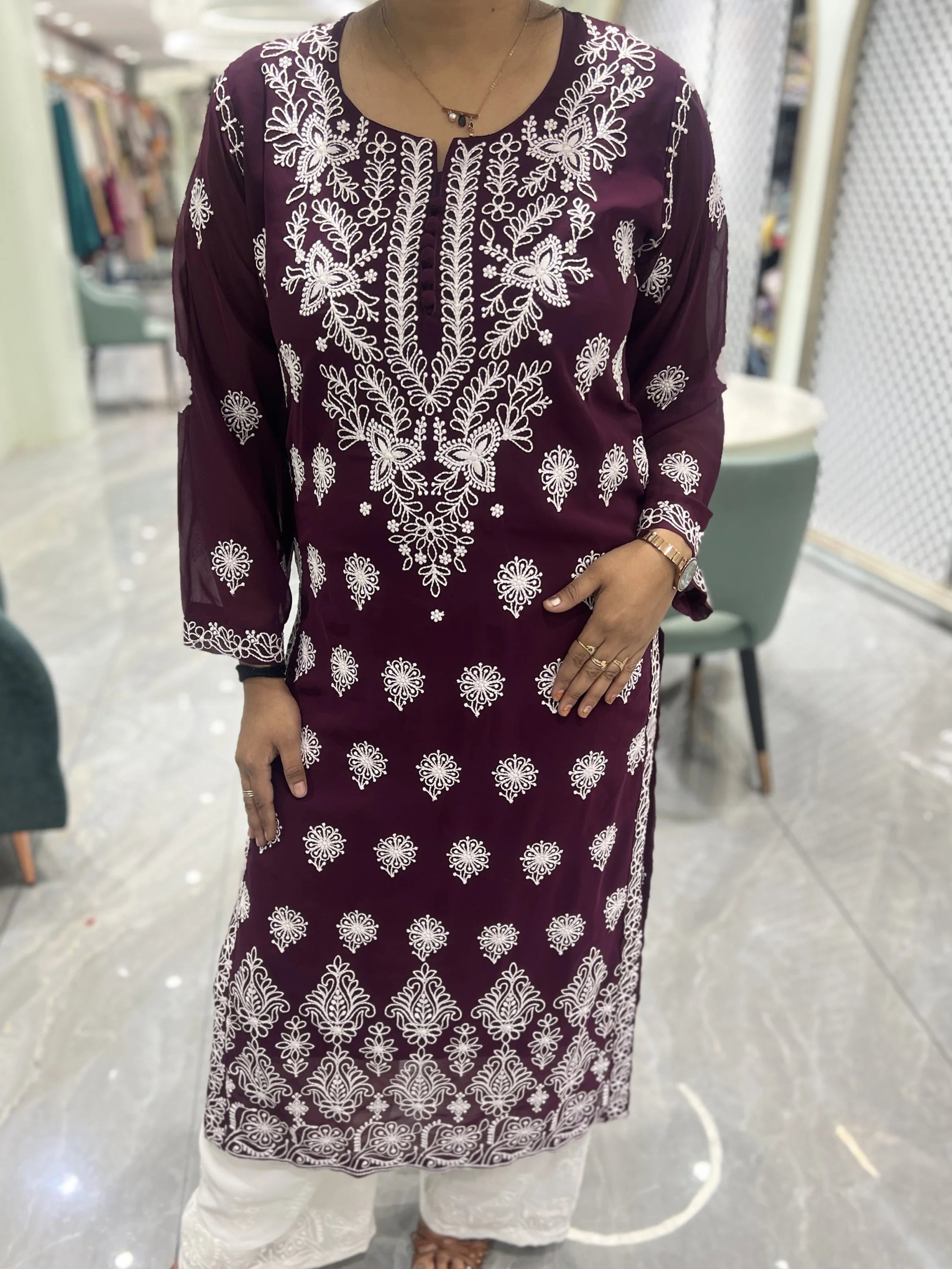 Purple Thread Work Georgette Two Piece - FALAK K 227