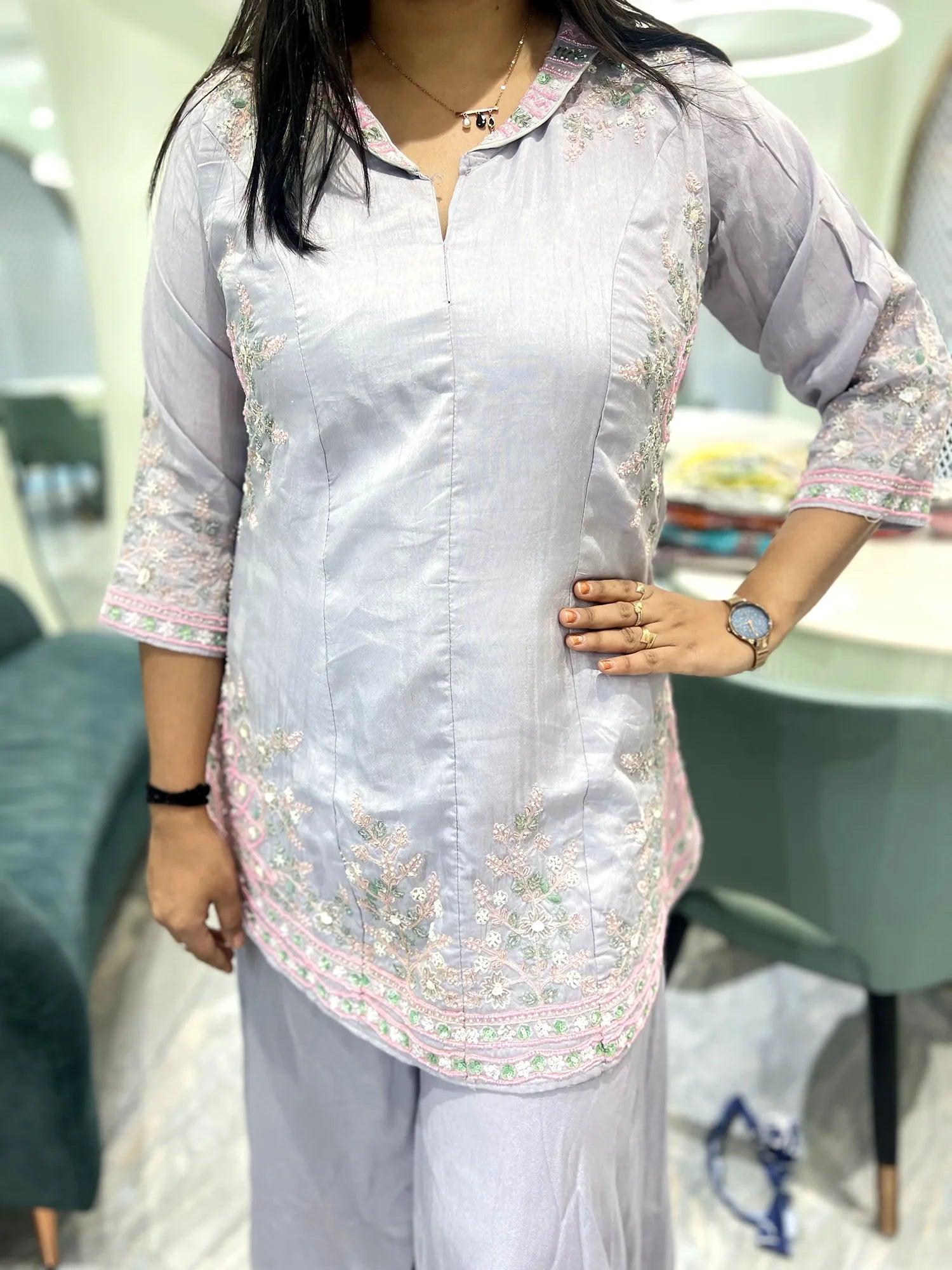 Silver Embroidery Chinon Indo Western - SRIGORI 679 27