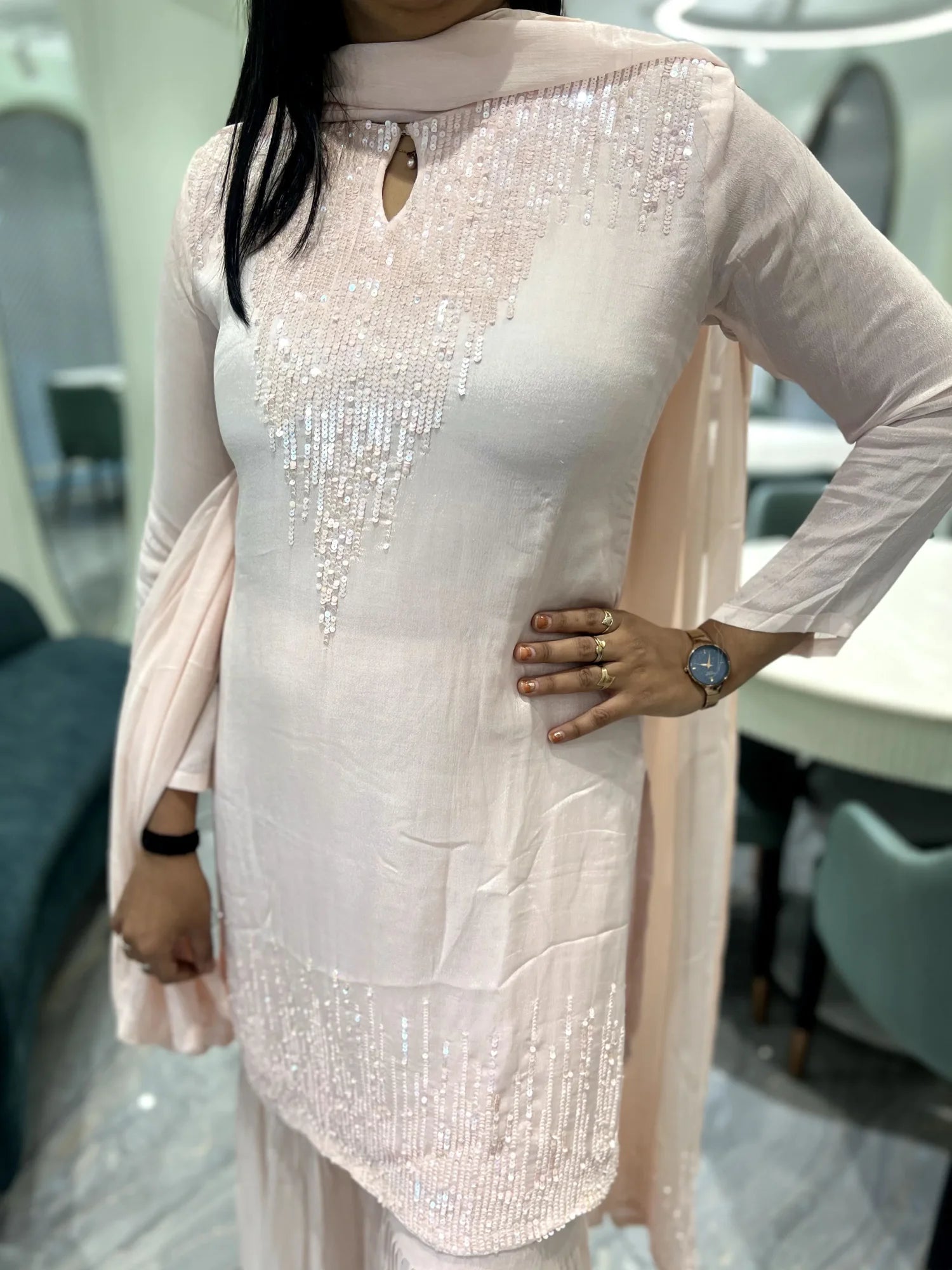 Pink Sequin Work Chinone Indo Western - ODGORI 2814 7