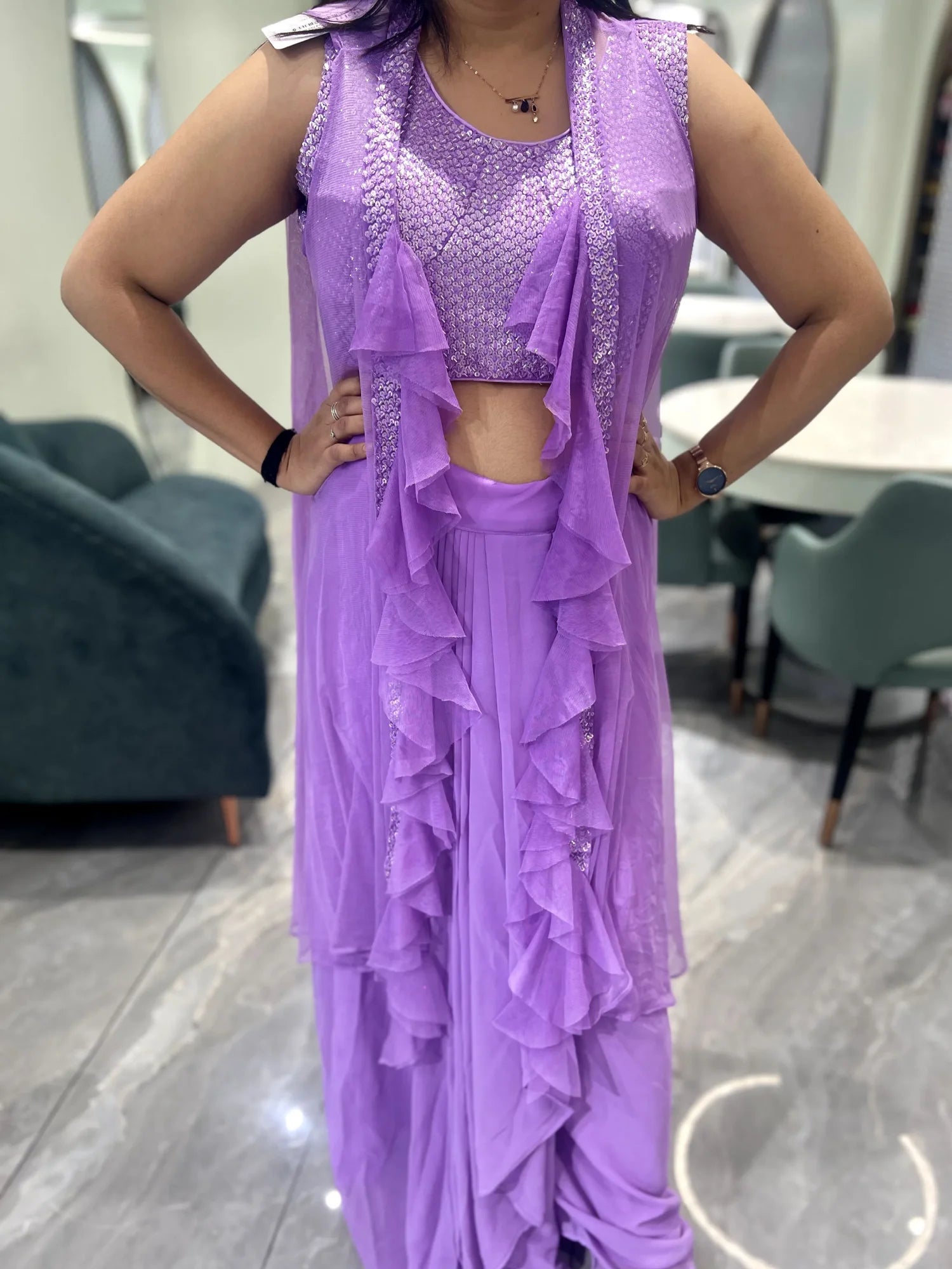 Lavender Sequin Work Net Indo Western - TNKGORI 2501 12