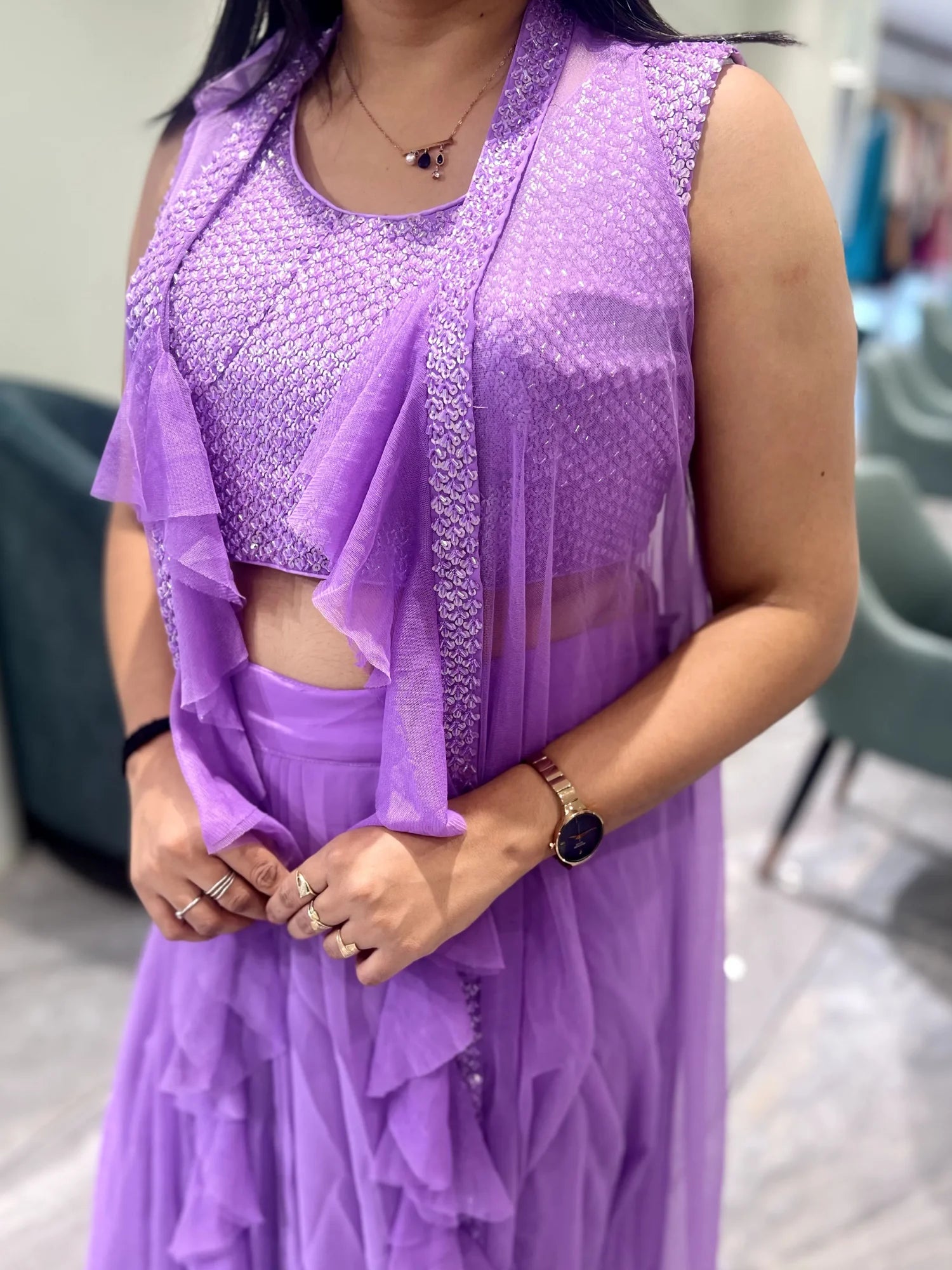 Lavender Sequin Work Net Indo Western - TNKGORI 2501 12
