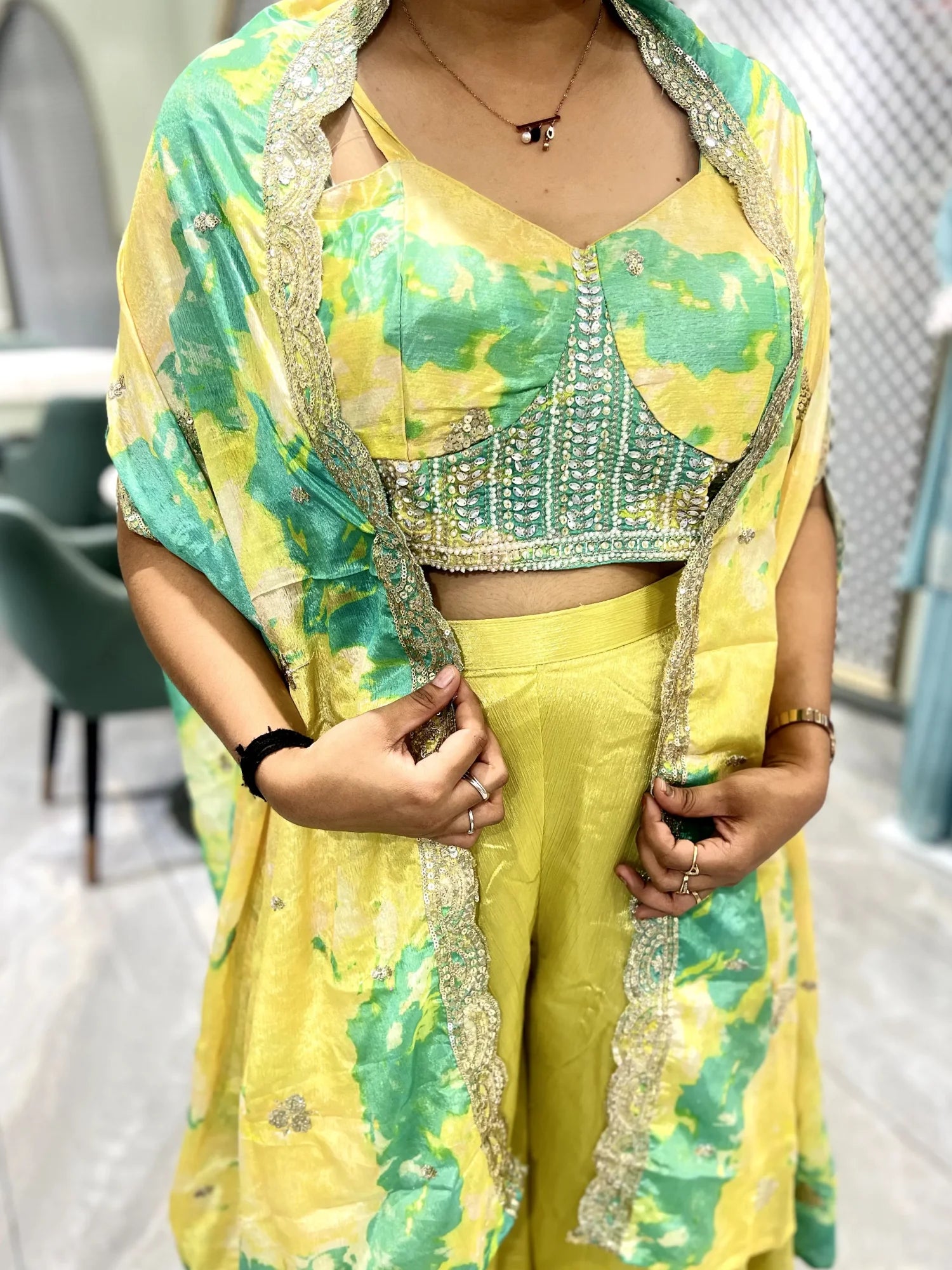 Yellow Embroidery Chinon Indo Western - TNKGORI 2501 6