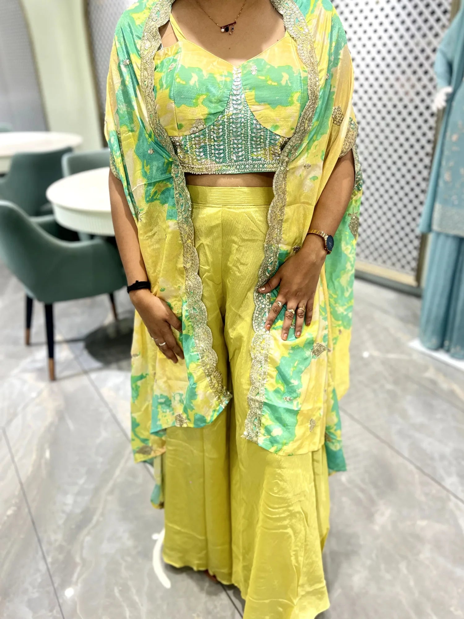 Yellow Embroidery Chinon Indo Western - TNKGORI 2501 6