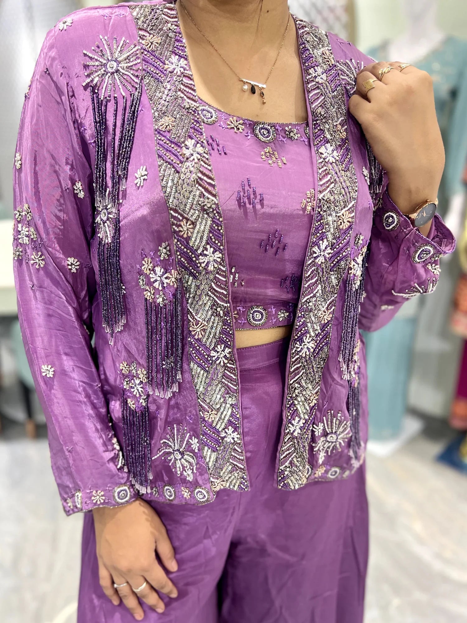 Purple Embroidery Chinon Indo Western - SNBGORI 2441 3