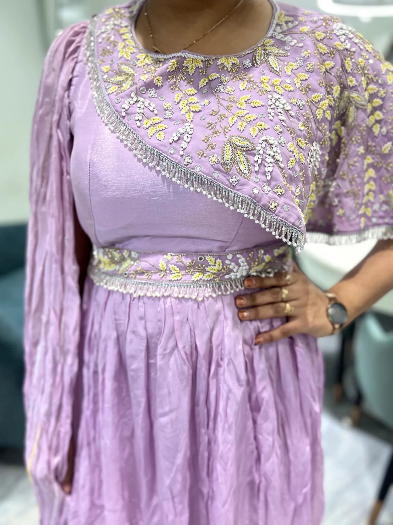 Lavender Embroidery Chinon Indo Western - SNBGORI 1757 23