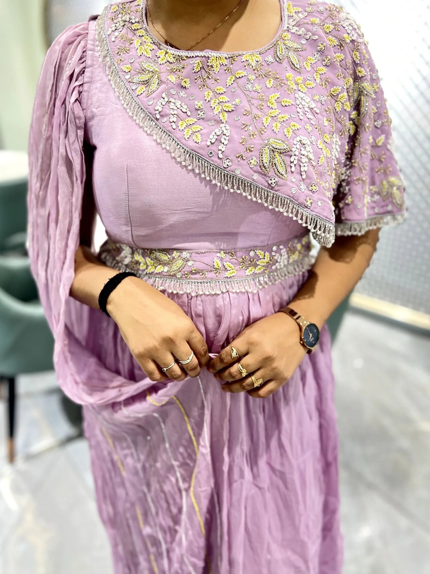 Lavender Embroidery Chinon Indo Western - SNBGORI 1757 23