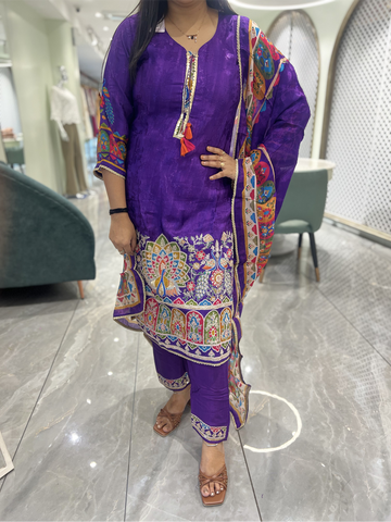 Purple Embroidery Chinon Three Piece - KPKGORI 10101 12