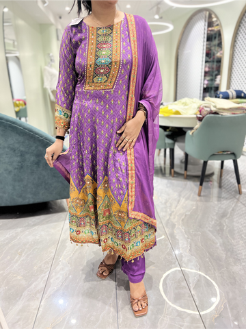 Purple Mirror Shimmer Silk Three Piece - KPKGORI 10101 19