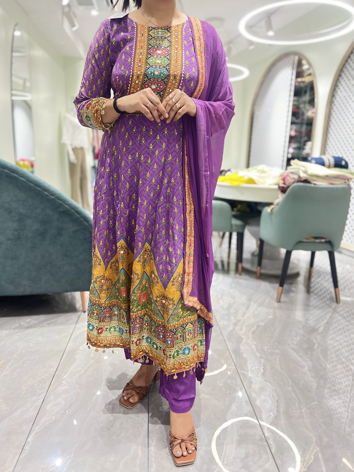 Purple Mirror Shimmer Silk Three Piece - KPKGORI 10101 19