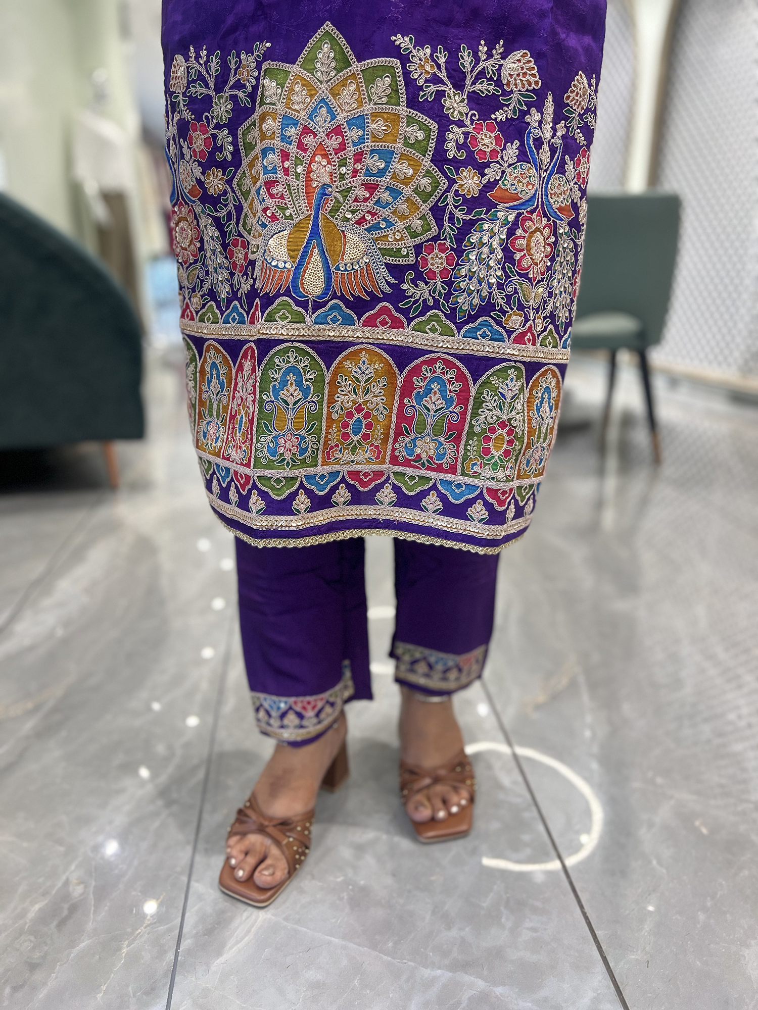 Purple Embroidery Chinon Three Piece - KPKGORI 10101 12