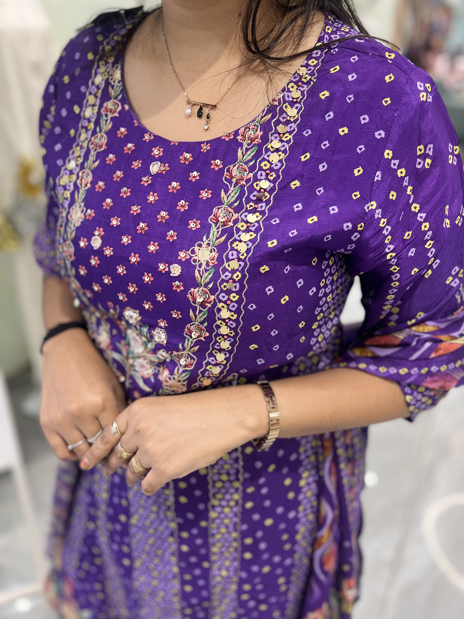 Purple Embroidery Chinon Three Piece - KPKGORI 10101 17