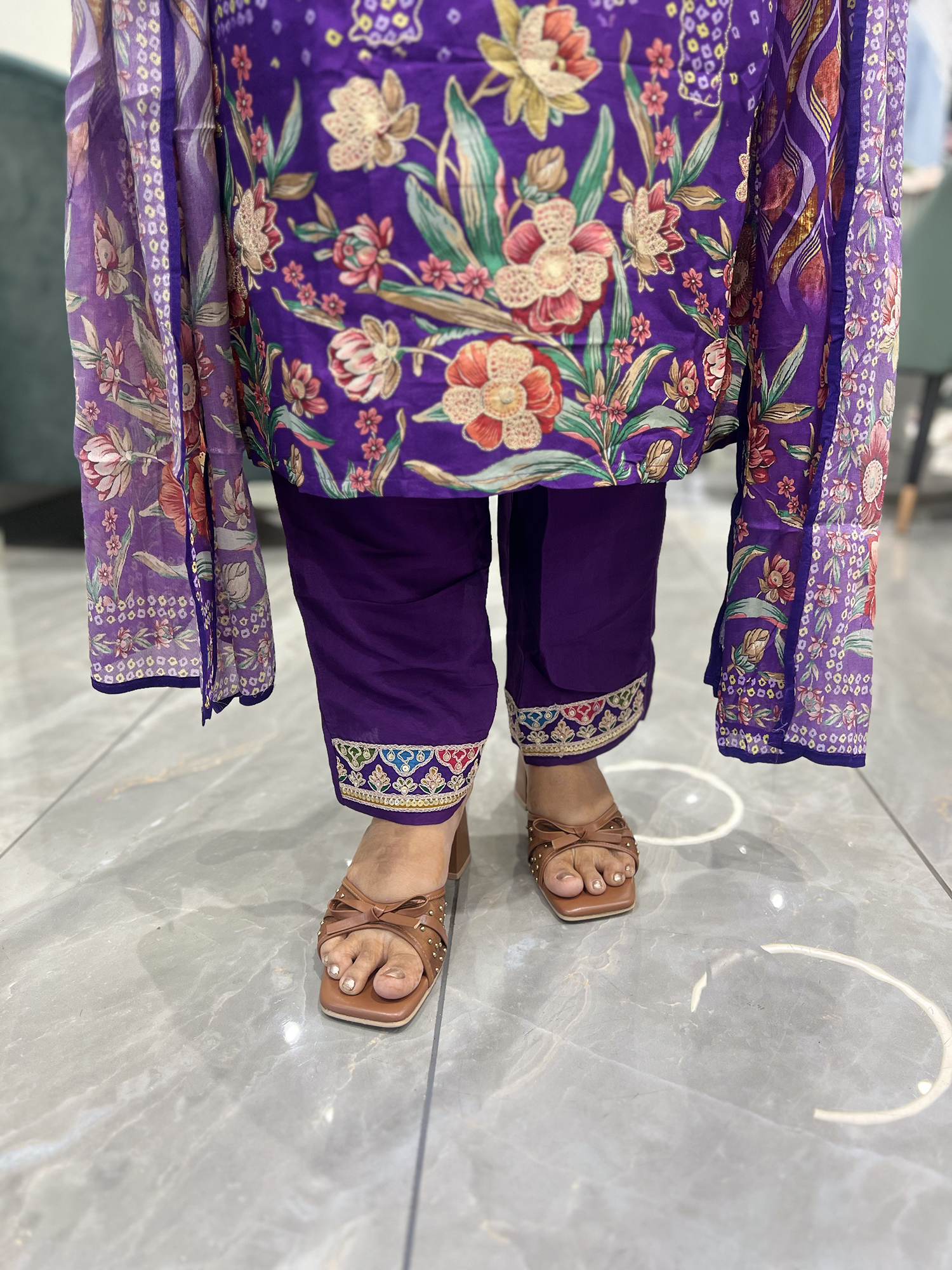 Purple Embroidery Chinon Three Piece - KPKGORI 10101 17