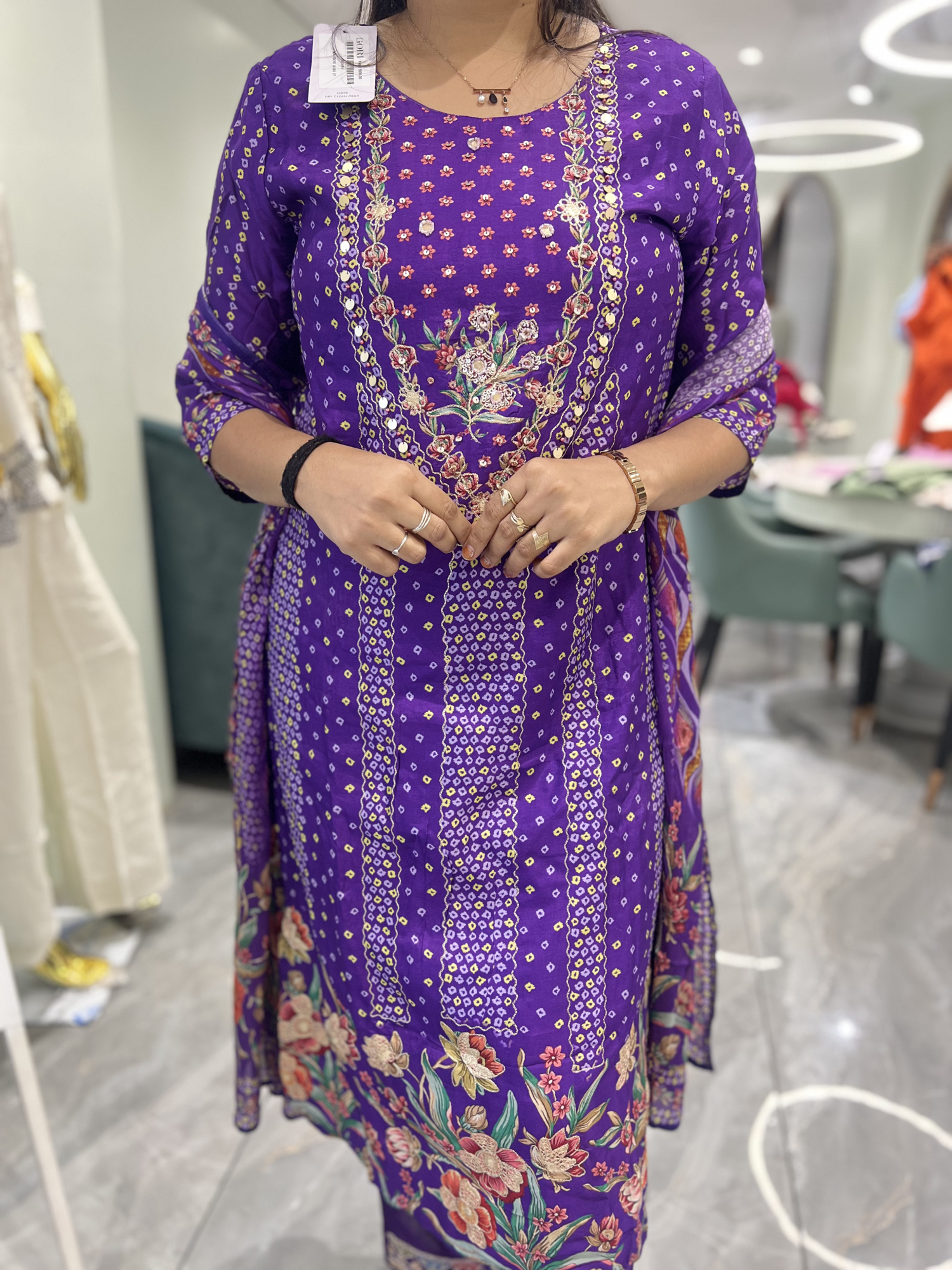 Purple Embroidery Chinon Three Piece - KPKGORI 10101 17