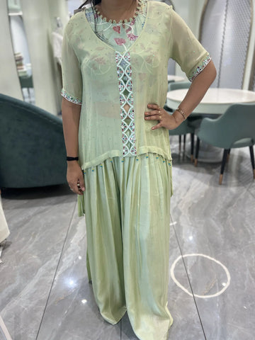 Mint Green Embroidery Chiffon Cordset - KGORID 63 16