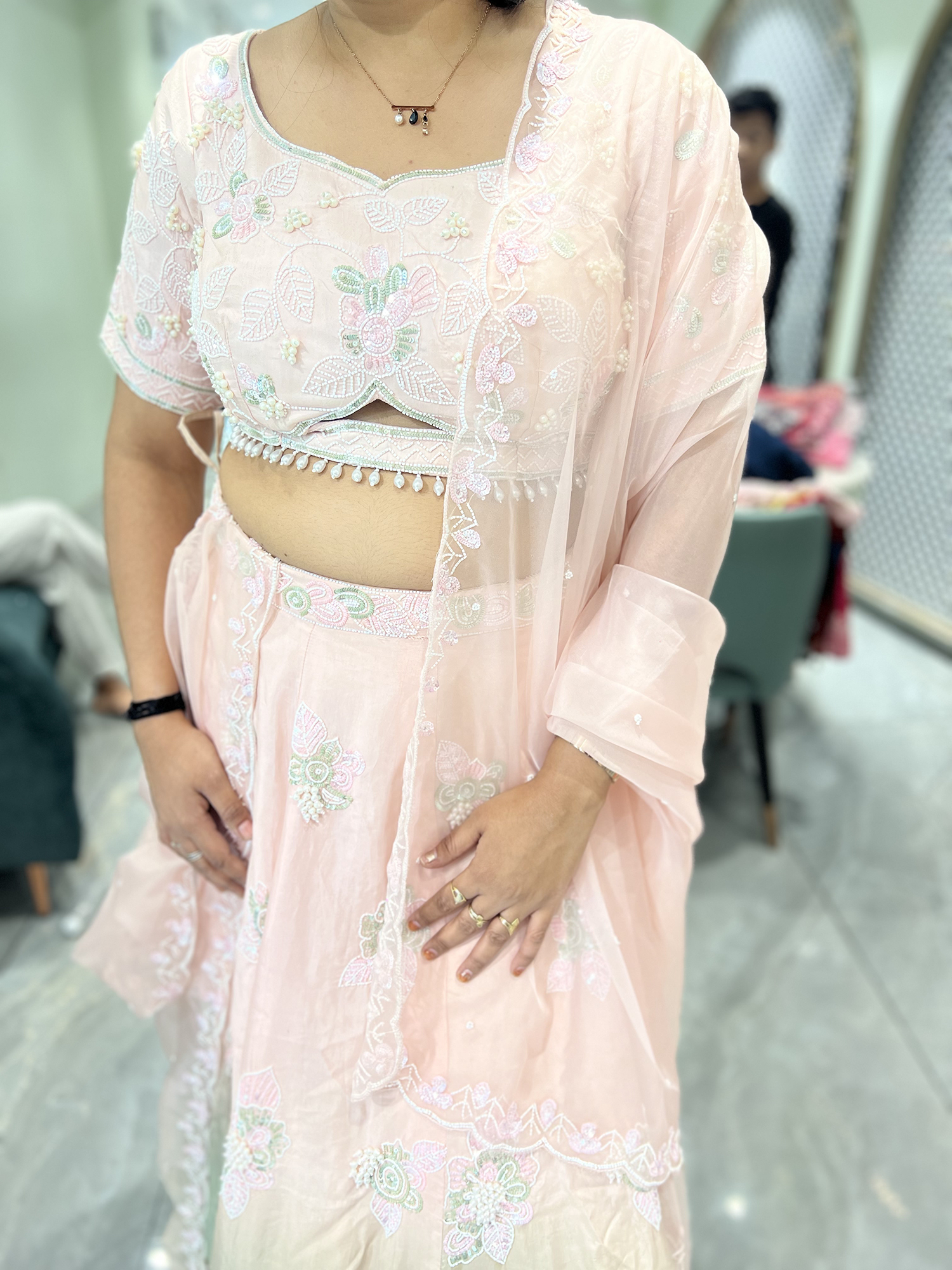 Pink Hand Work Silk Crop Top - LGPGORI 593 1