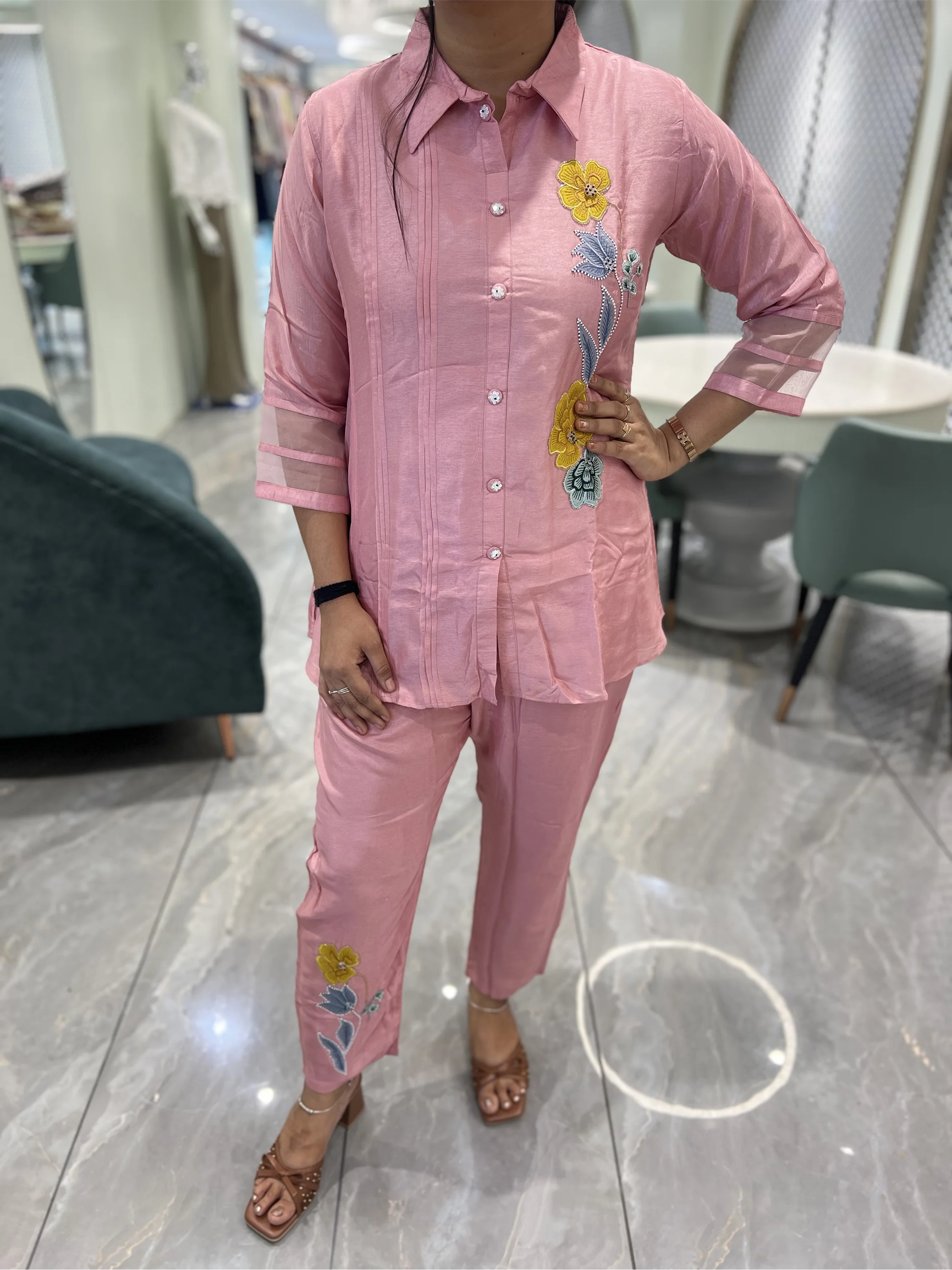 Pink Embroidery Cotton Blend Cordset - MGORI85 1257 10