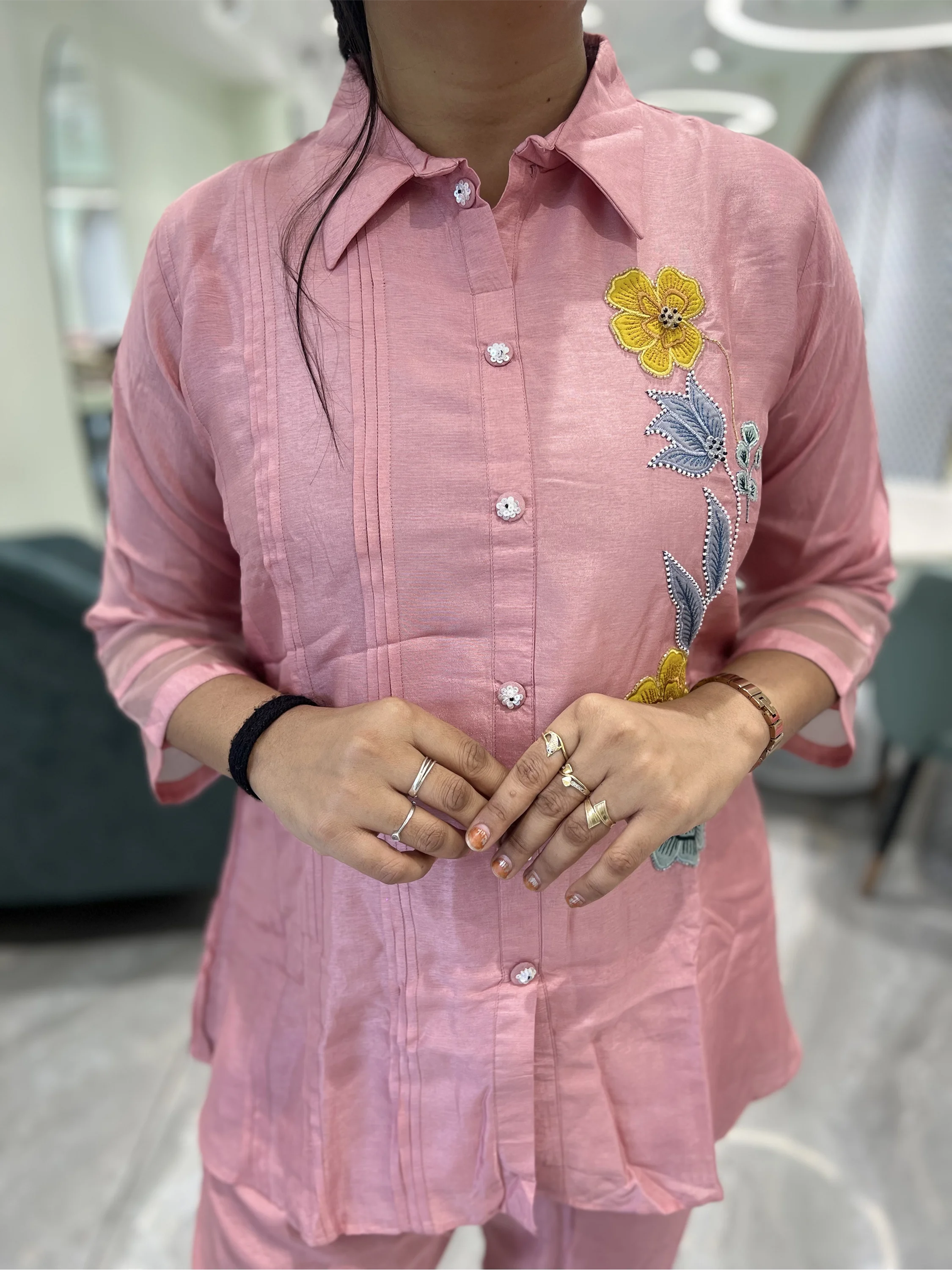 Pink Embroidery Cotton Blend Cordset - MGORI85 1257 10