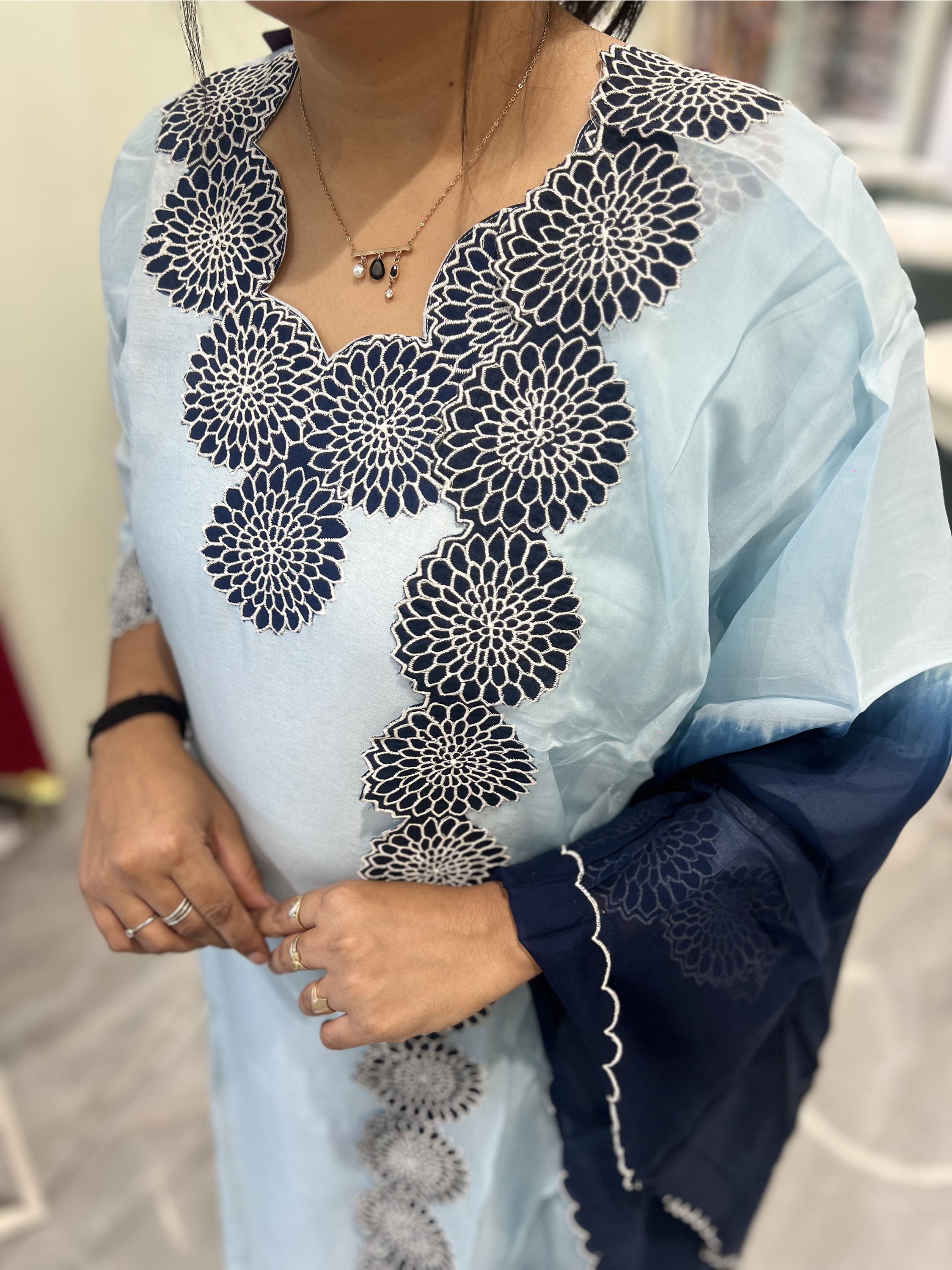 Icy Blue Thread Work Chinon Three Piece - MGORI85 1257 15