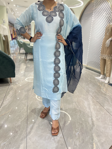 Icy Blue Thread Work Chinon Three Piece - MGORI85 1257 15