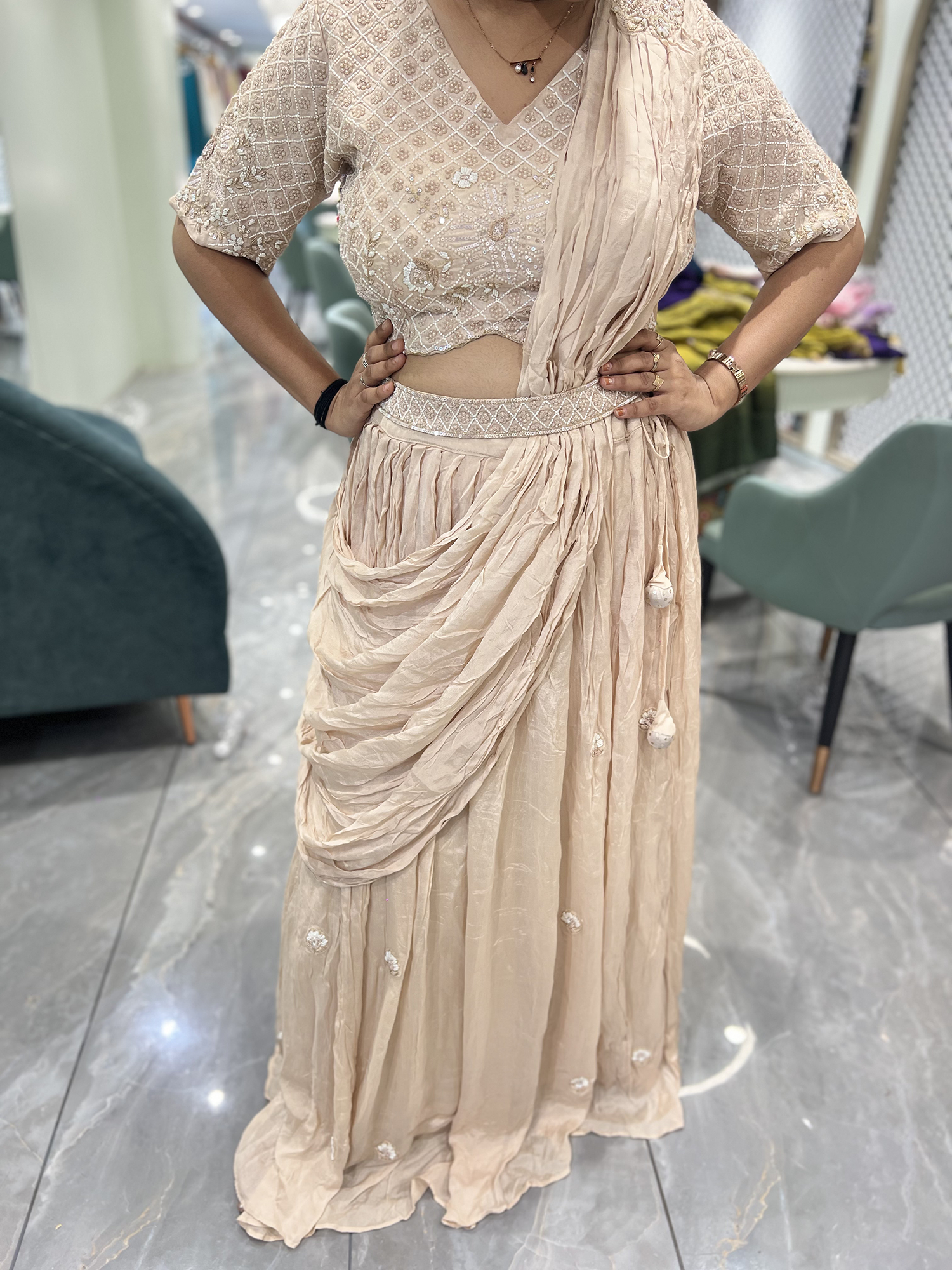 Pink Hand Work Georgette Crop Top - MGORI85 1257 24
